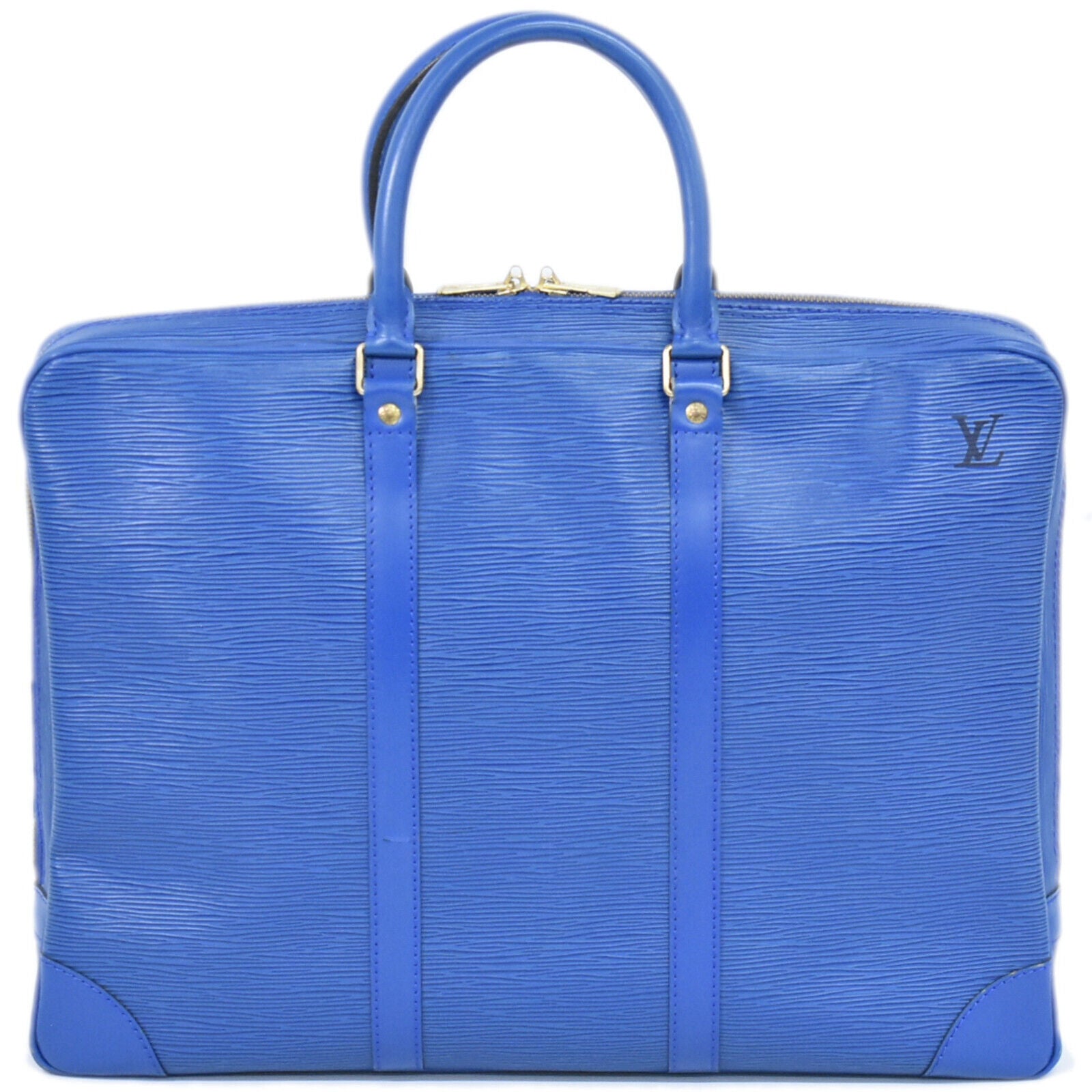 Louis Vuitton Porte Documents Voyage Blue Leather Handbag (Pre-Owned)