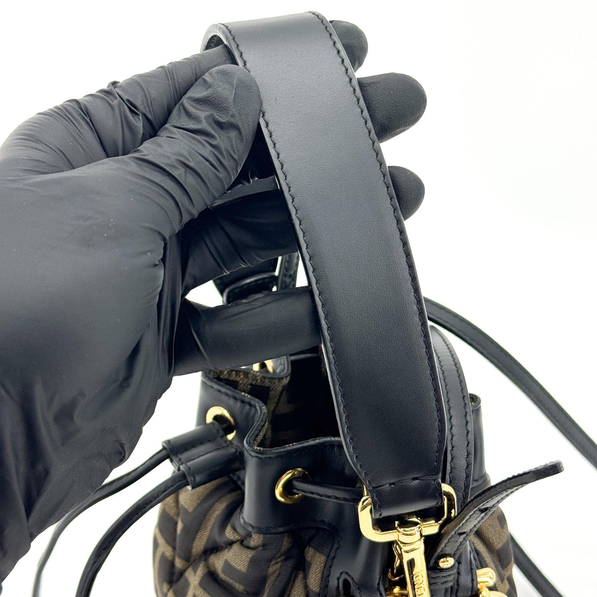 Fendi Mon Tresor Bucket Zucca Quilted Silk Black Canvas Handbag (Pre-Owned)
