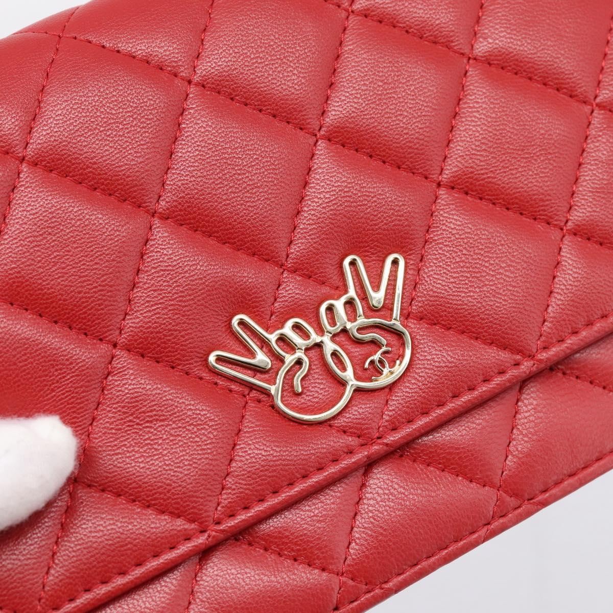 Chanel Wallet On Chain Quilted Lambskin Red Leather Wallets Accessory (Pre-Owned)