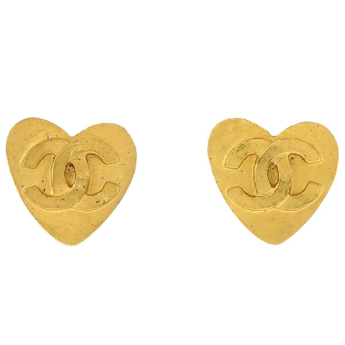 Chanel Cc Hearts Clip On Metal Gold Gold_Plated Earrings Jewelry (Pre-Owned)