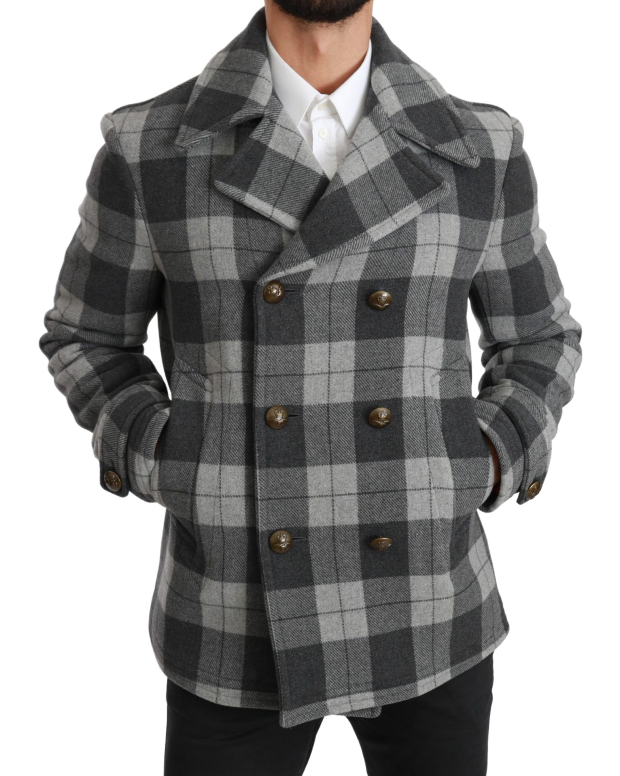 Dolce & Gabbana Gray Check Wool Cashmere Coat Men's Jacket