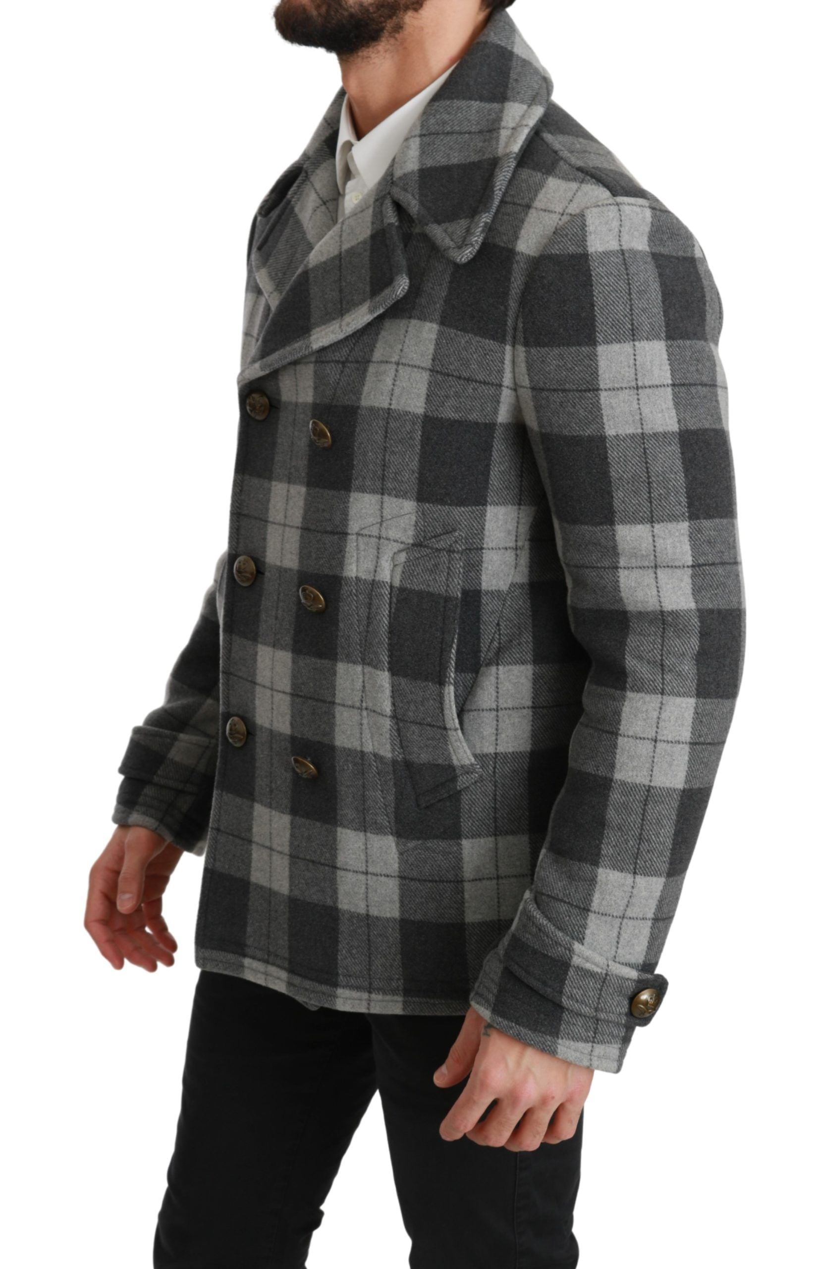 Dolce & Gabbana Gray Check Wool Cashmere Coat Men's Jacket
