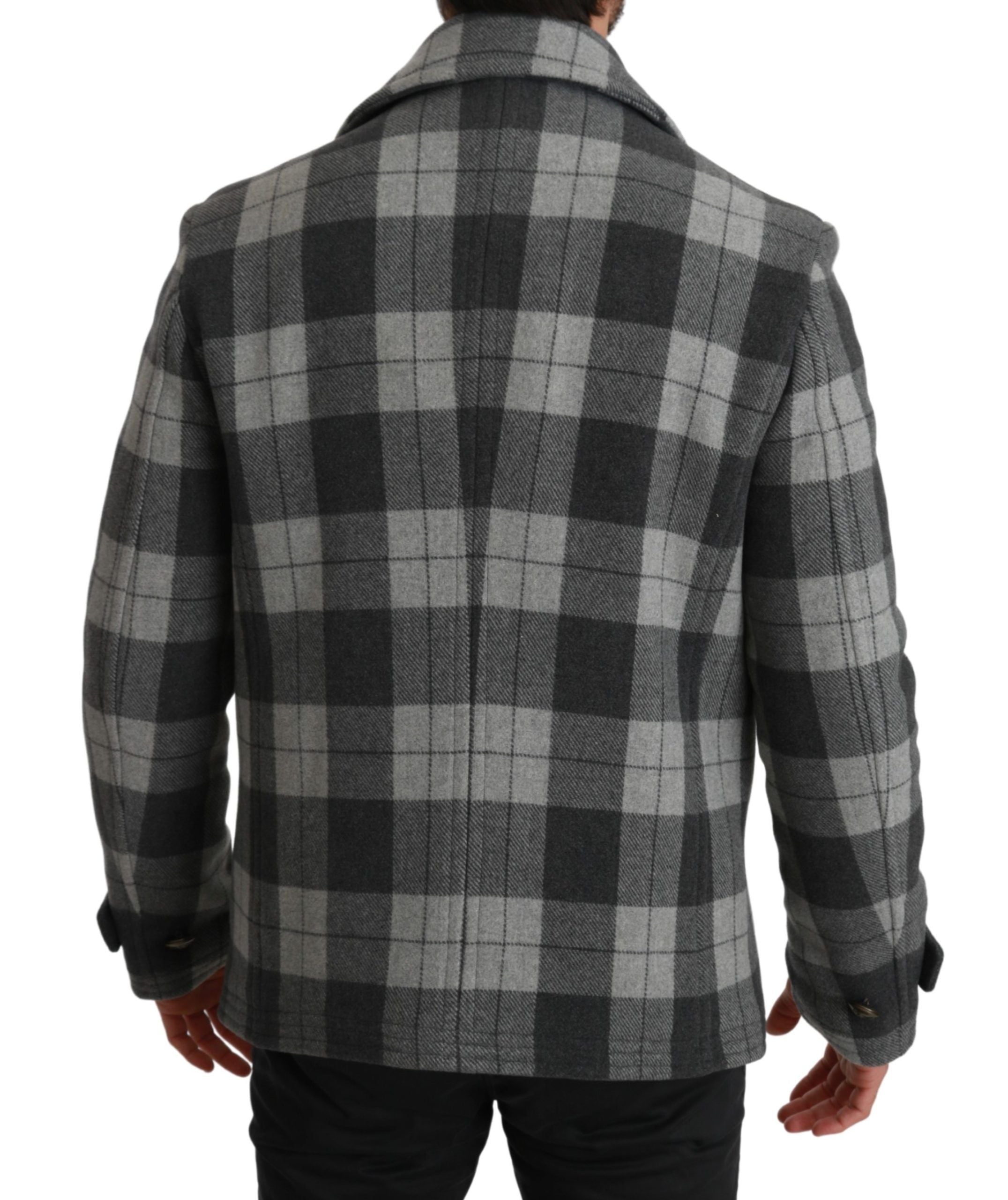 Dolce & Gabbana Gray Check Wool Cashmere Coat Men's Jacket
