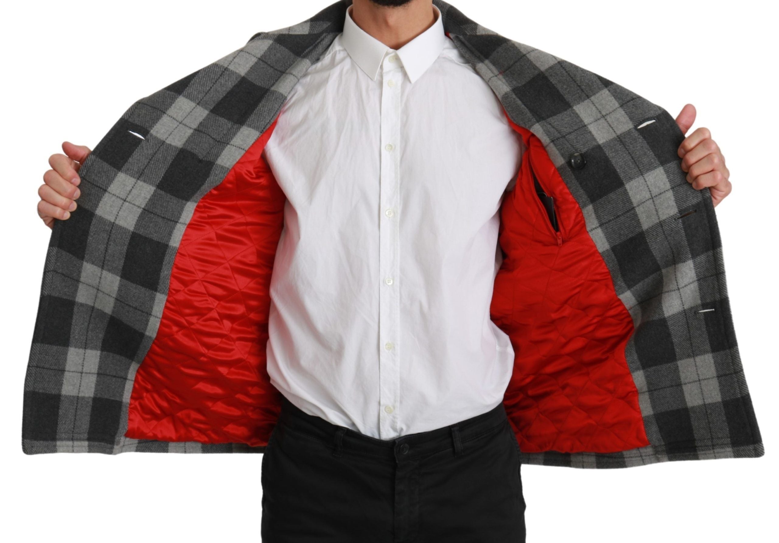 Dolce & Gabbana Gray Check Wool Cashmere Coat Men's Jacket