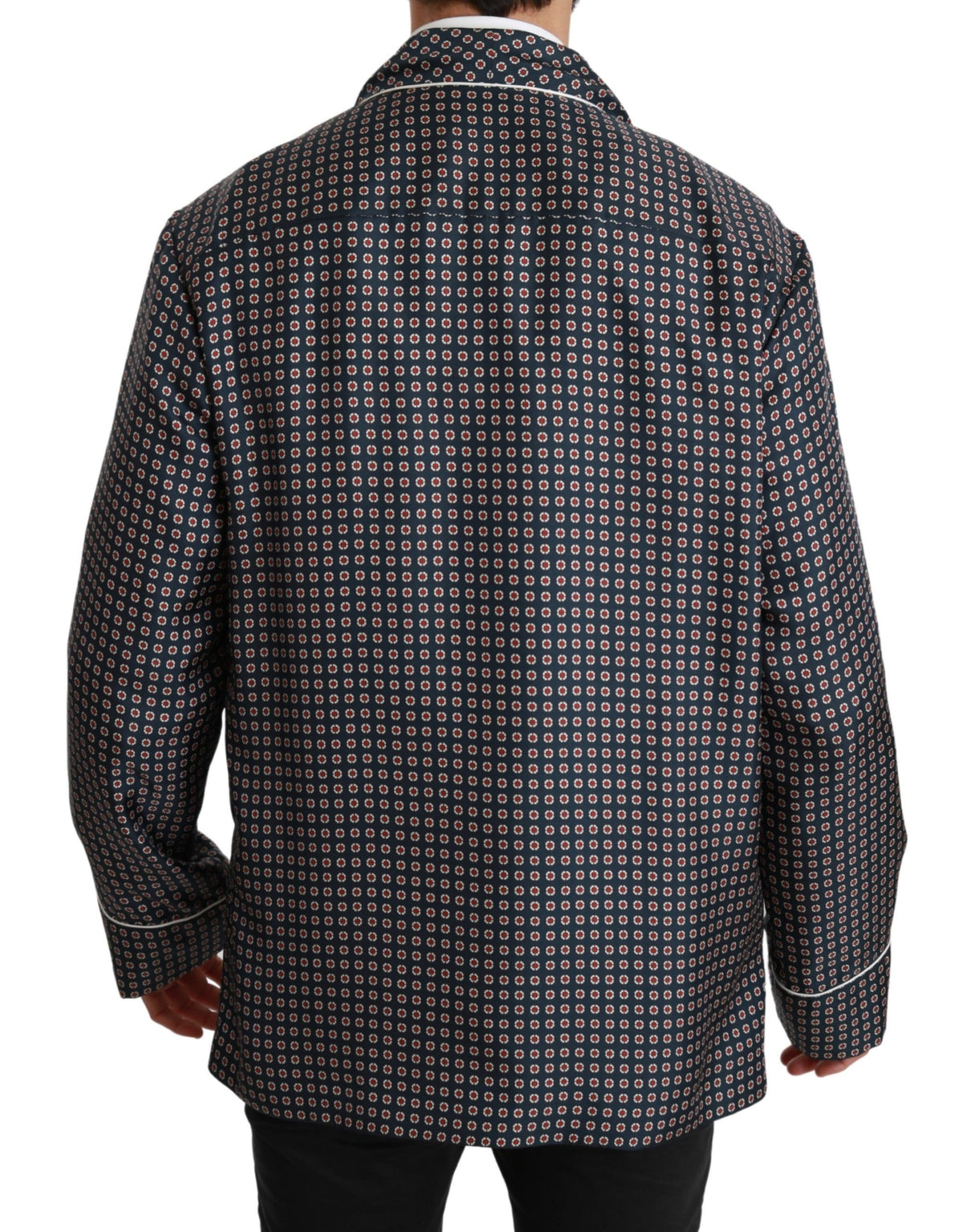 Dolce & Gabbana Navy Blue Patterned Double Breasted Coat Men's Jacket