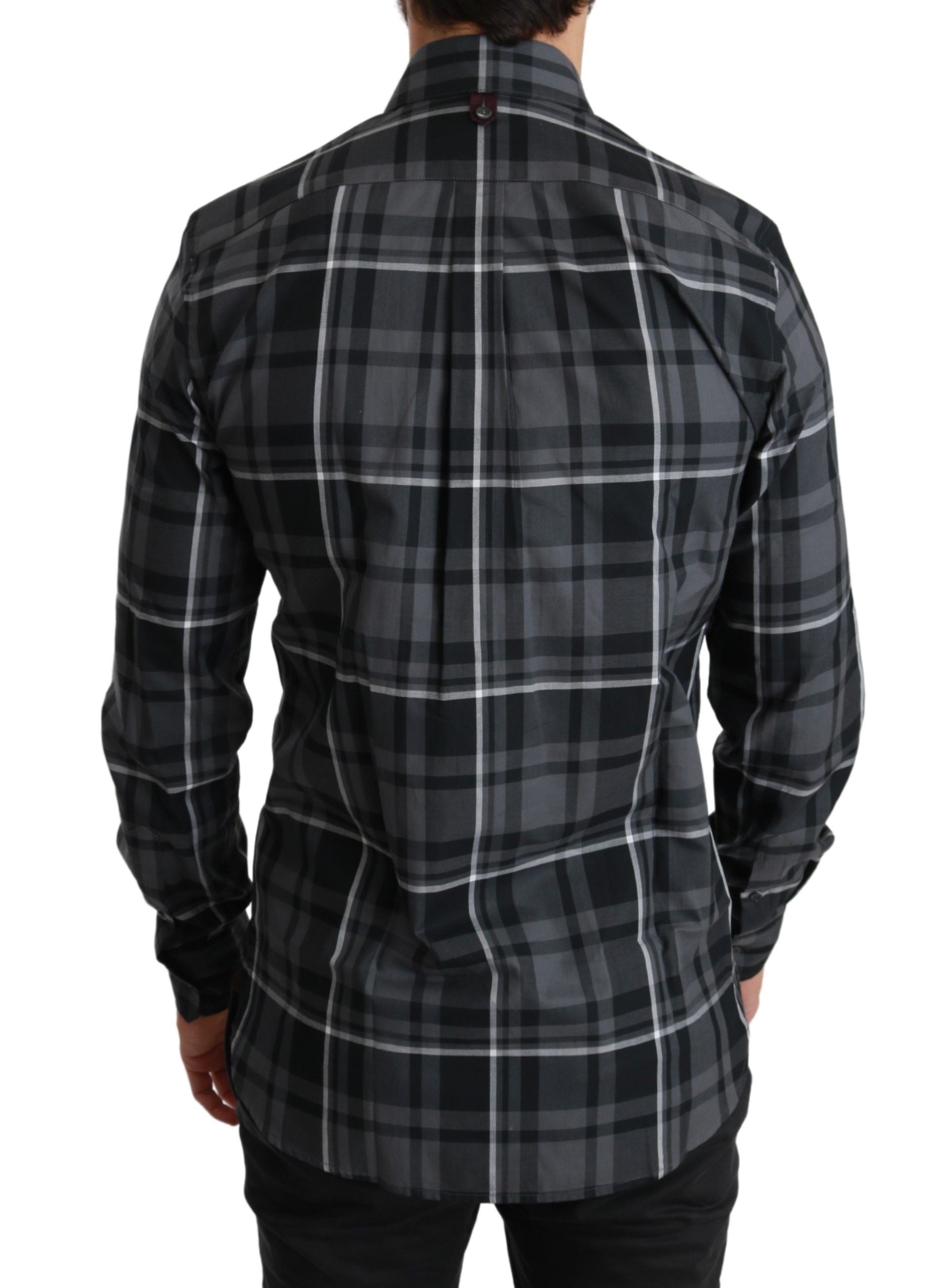 Dolce & Gabbana Elegant Gray Checkered Martini Dress Men's Shirt