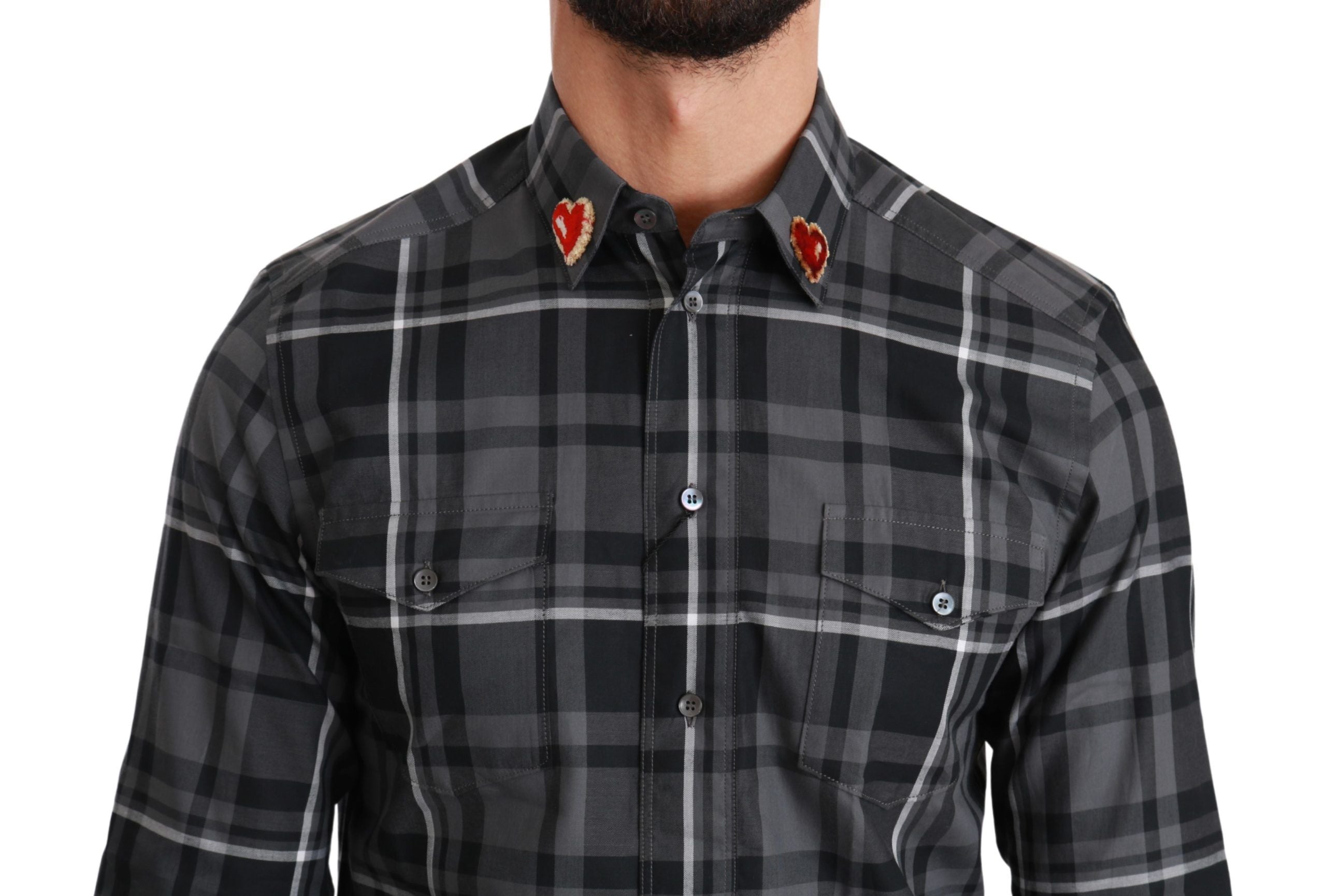 Dolce & Gabbana Elegant Gray Checkered Martini Dress Men's Shirt