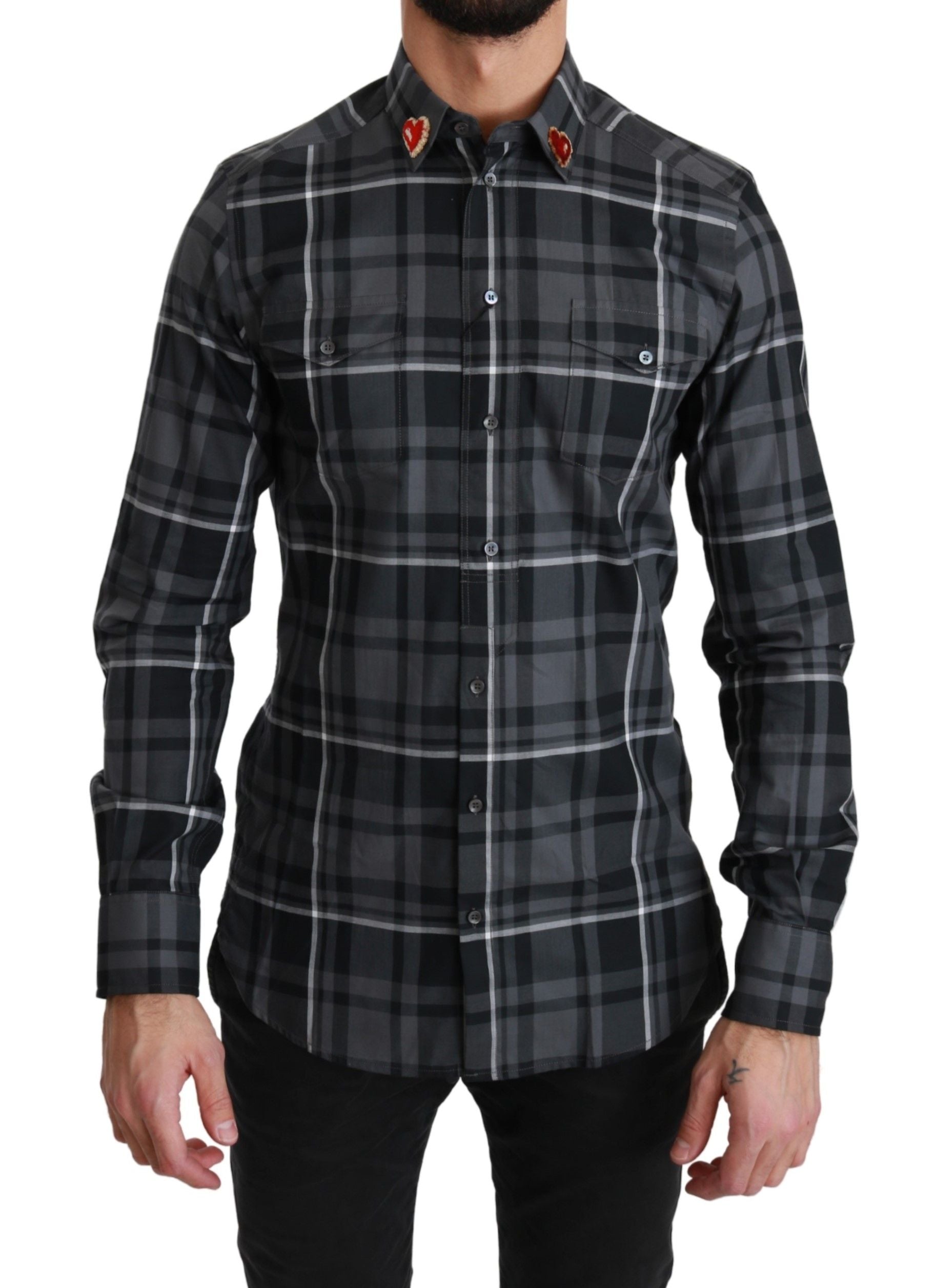 Dolce & Gabbana Elegant Gray Checkered Martini Dress Men's Shirt