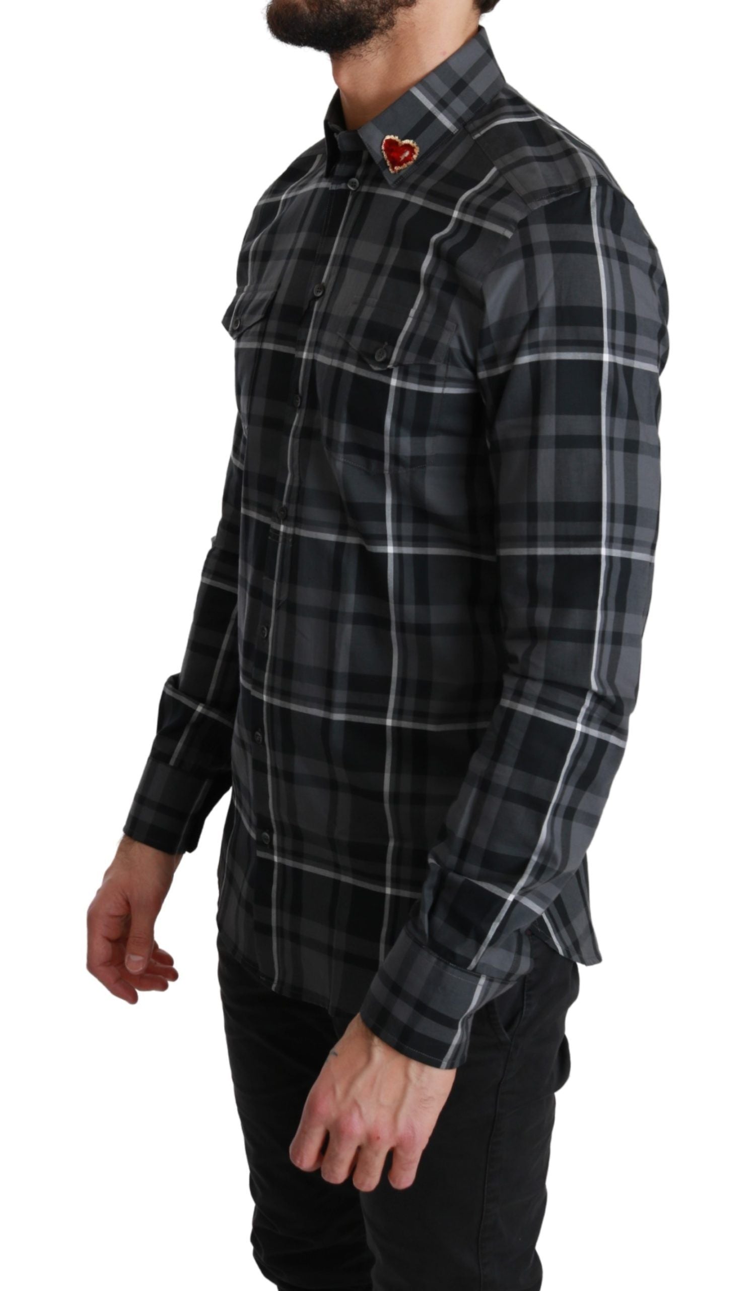 Dolce & Gabbana Elegant Gray Checkered Martini Dress Men's Shirt