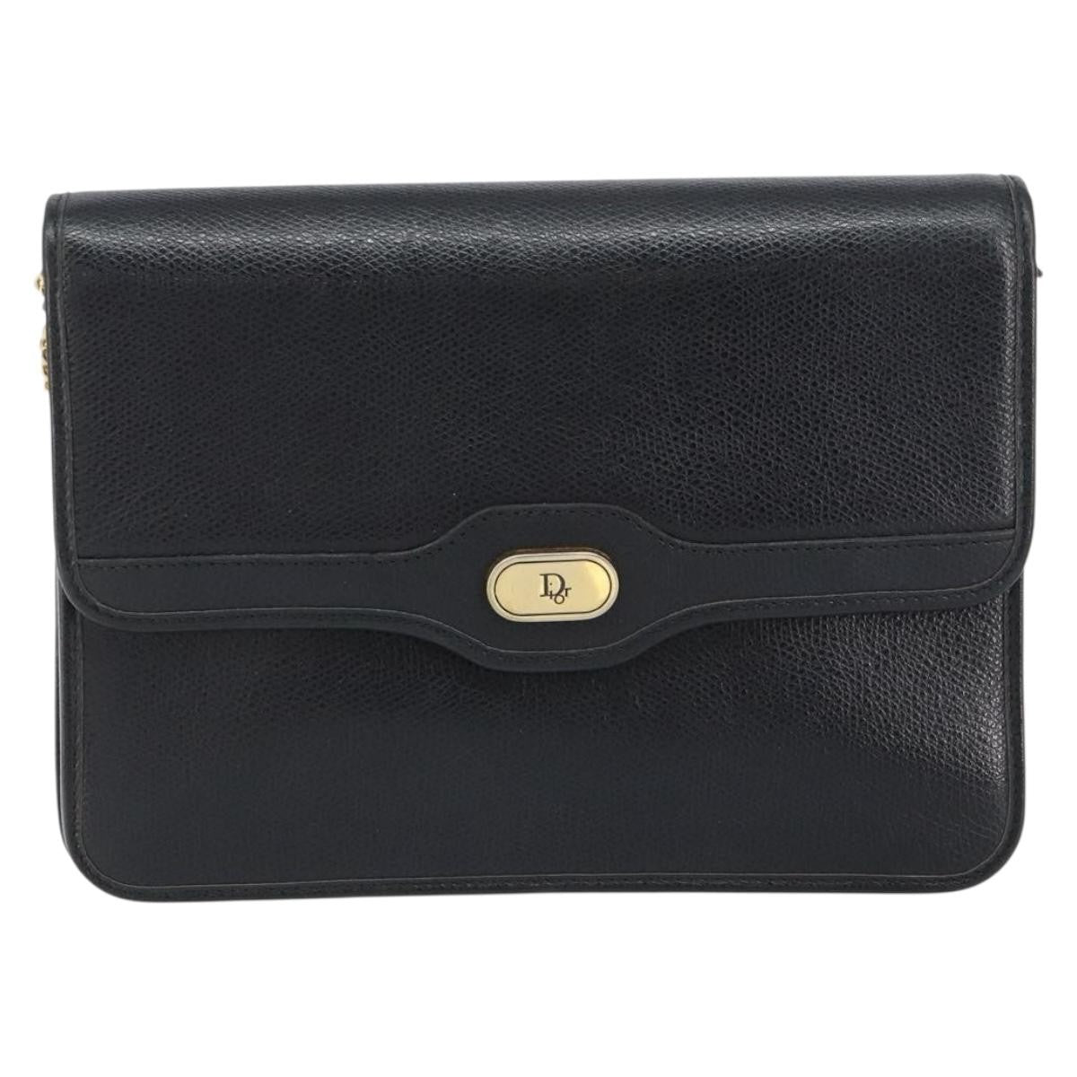 Christian Dior Vintage Cd Chain Flap Leather Black Leather Shoulder Bag Bag (Pre-Owned)