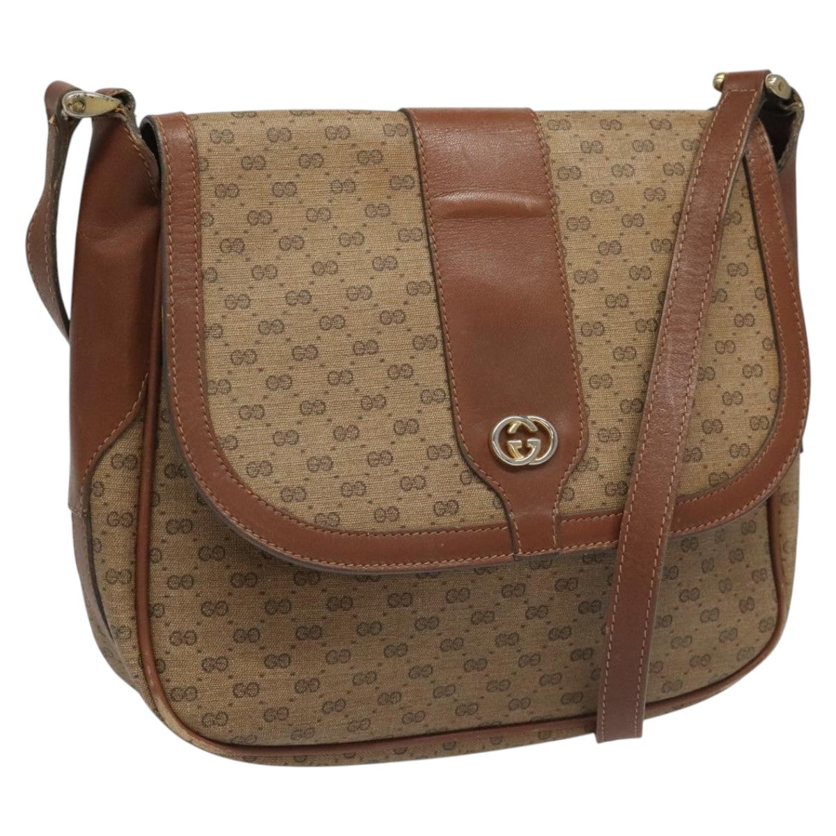 Gucci Micro Small Gg Canvas Brown Canvas Shoulder Bag (Pre-Owned)