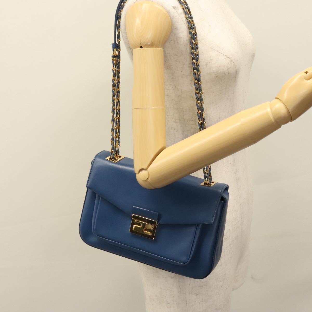 Fendi Bebaguette Blue Leather Shoulder Bag (Pre-Owned)