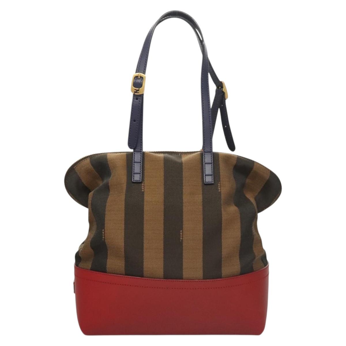 Fendi Pequin Brown Canvas Handbag (Pre-Owned)