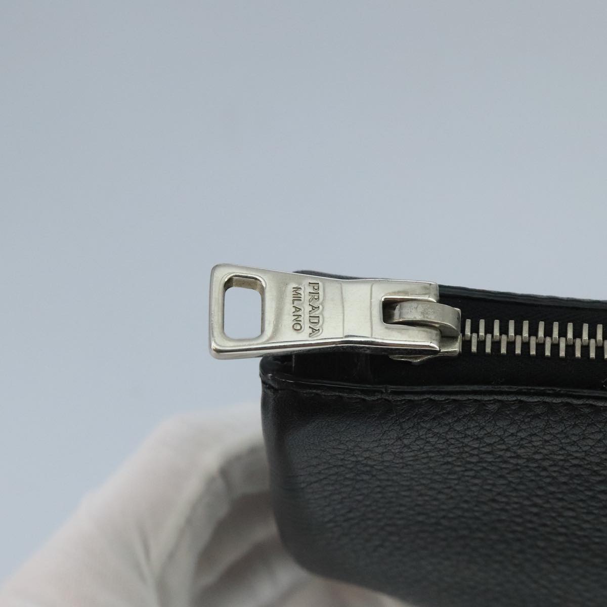 Prada Triangle Logo Black Leather Clutch Bag (Pre-Owned)