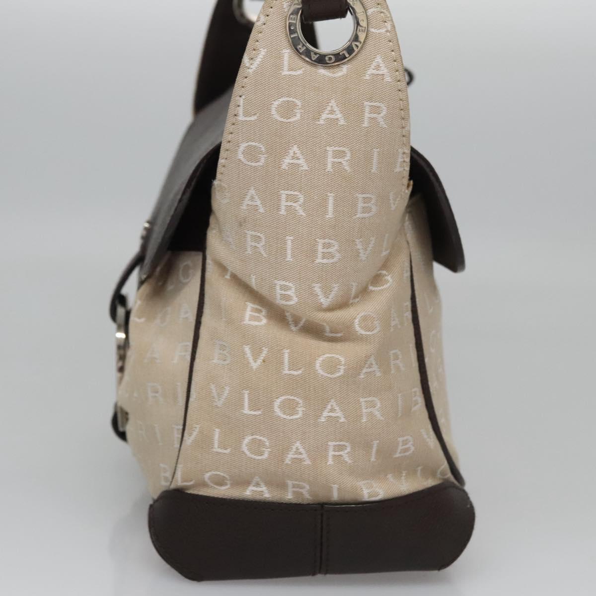 Bulgari Logo Mania Beige Canvas Handbag (Pre-Owned)