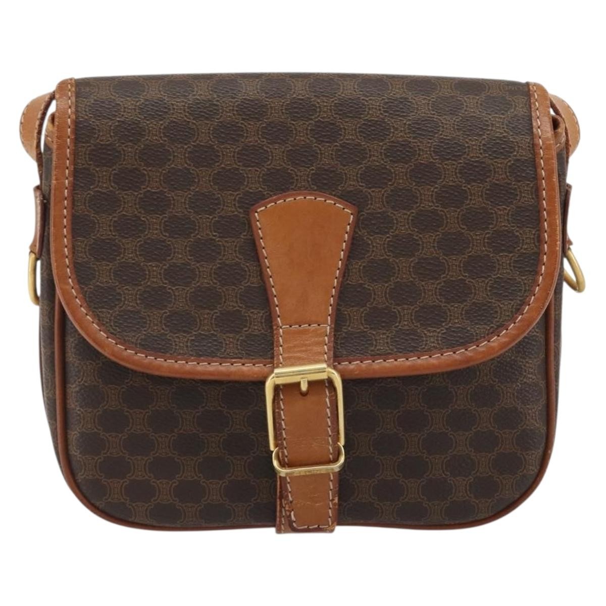 Celine Vintage Macadam Canvas And Leather Brown Canvas Shoulder Bag Bag (Pre-Owned)