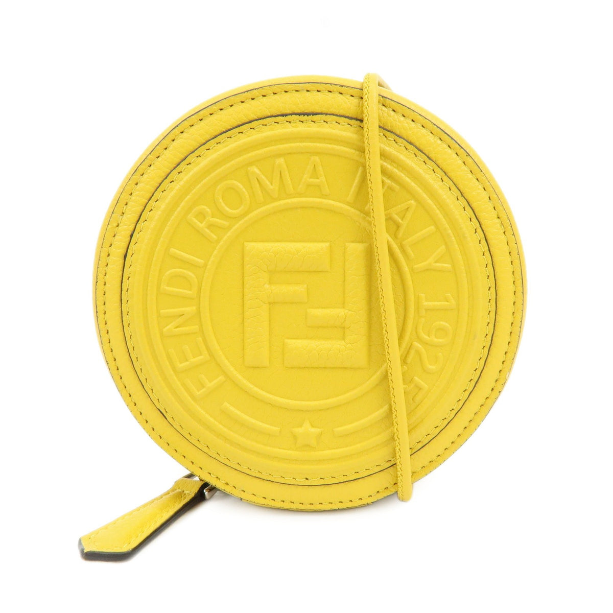 Fendi Vintage Ff Round Embossed Leather Yellow Leather Crossbody Bag Bag (Pre-Owned)