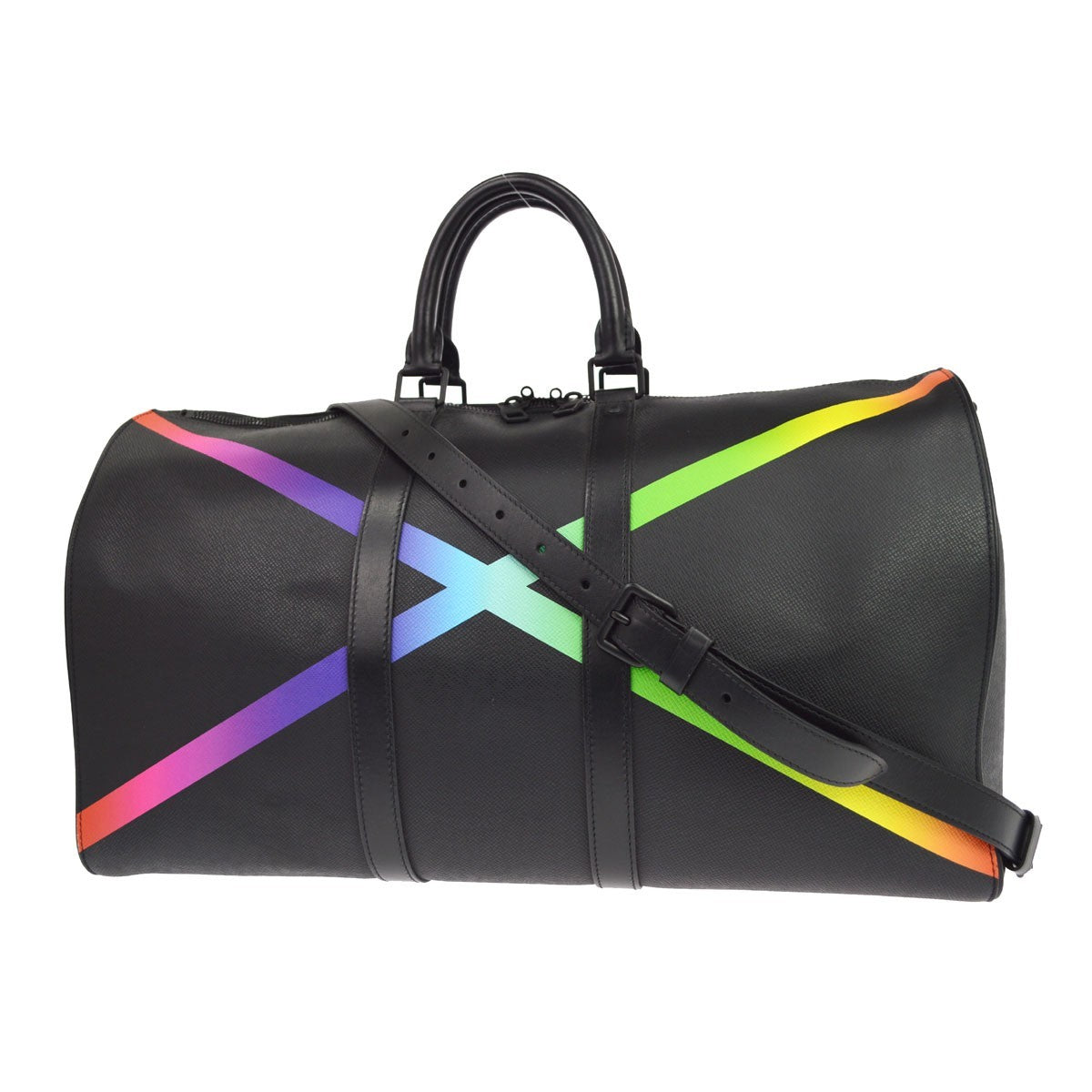 Louis Vuitton Keepall Bandouliere Rainbow Taiga Leather Black Leather Travel Bag Bag (Pre-Owned)