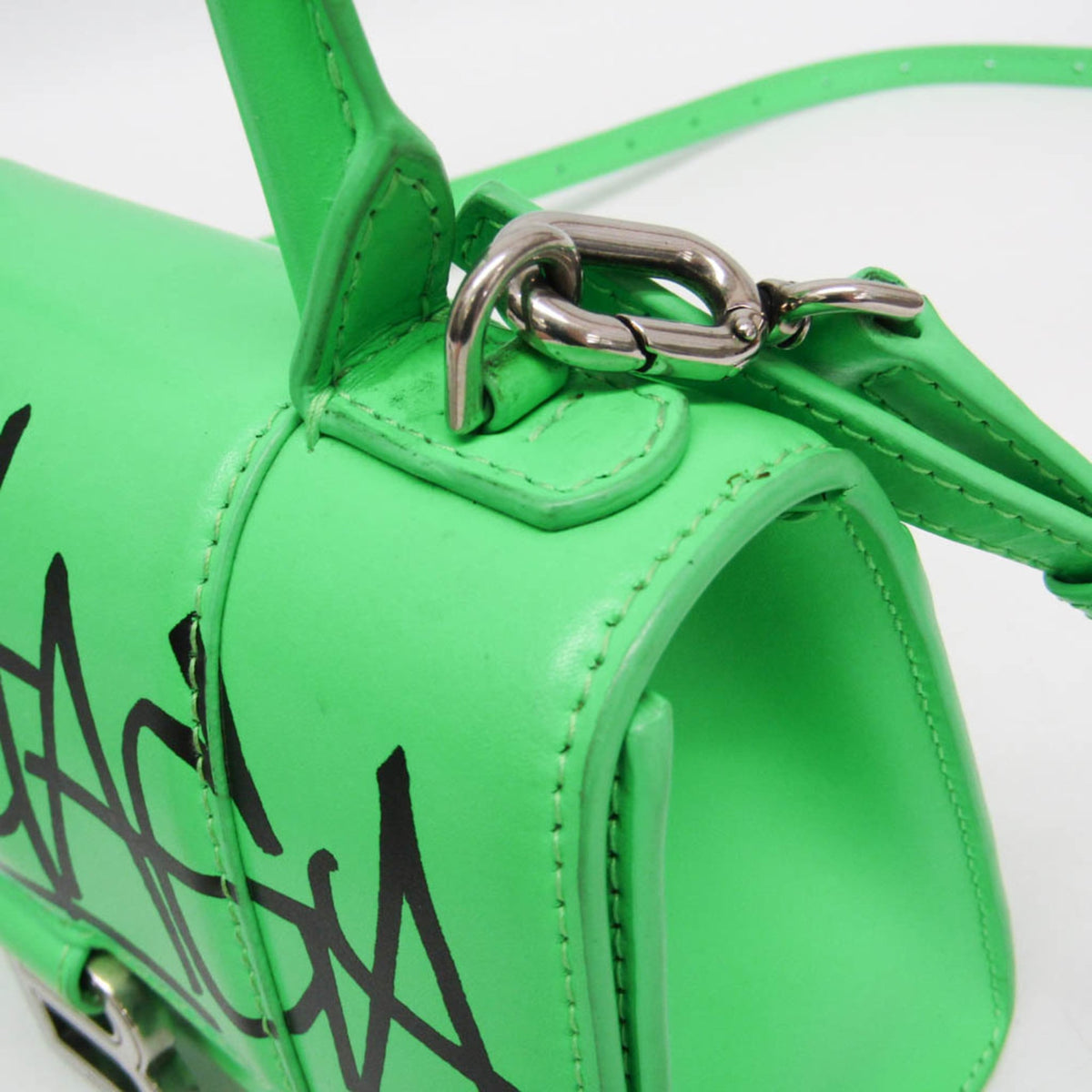 Balenciaga Graffiti Hourglass Top Handle Leather Green Leather Handbag (Pre-Owned)