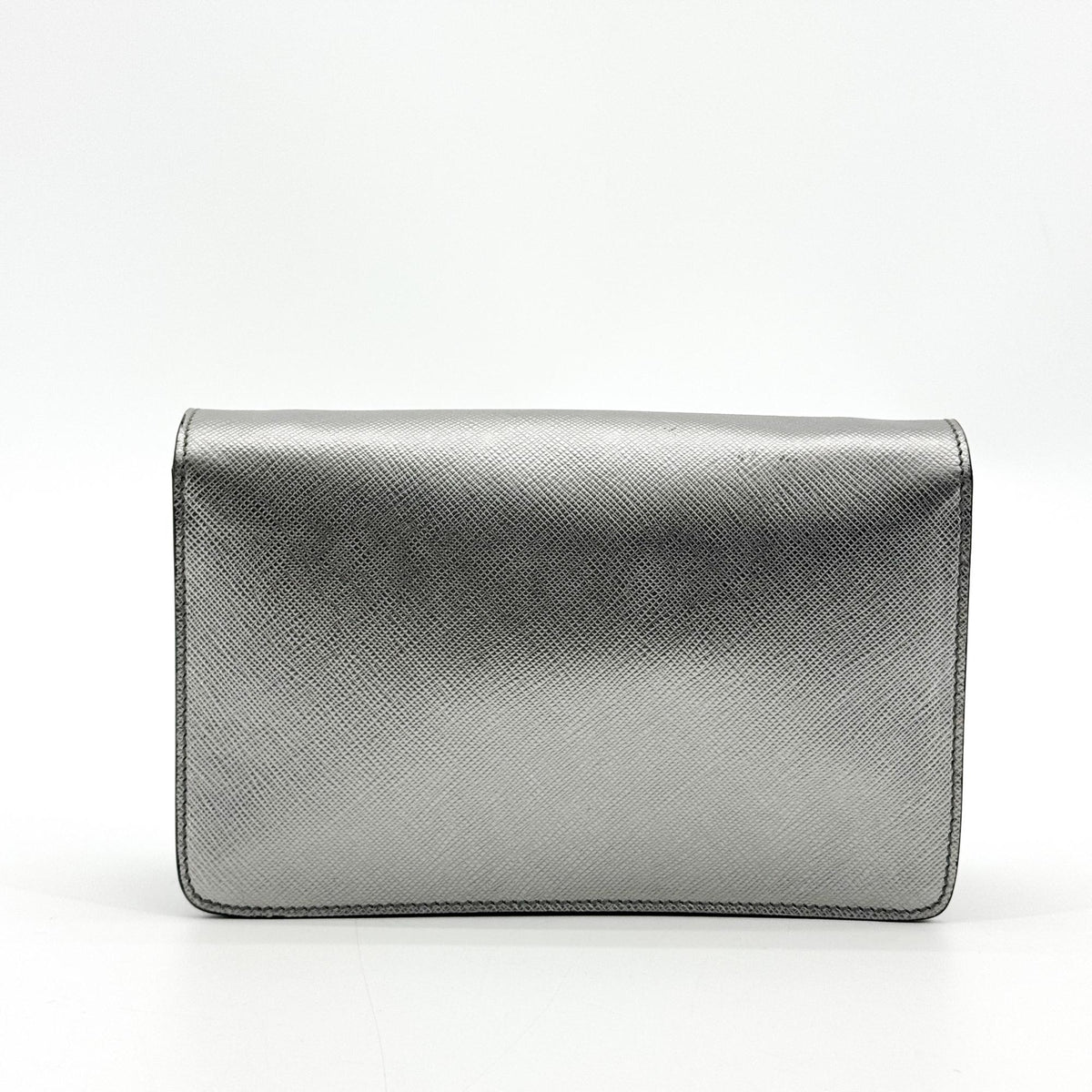 Prada Wallet On Strap Saffiano Leather Silver Leather Crossbody Bag Bag (Pre-Owned)