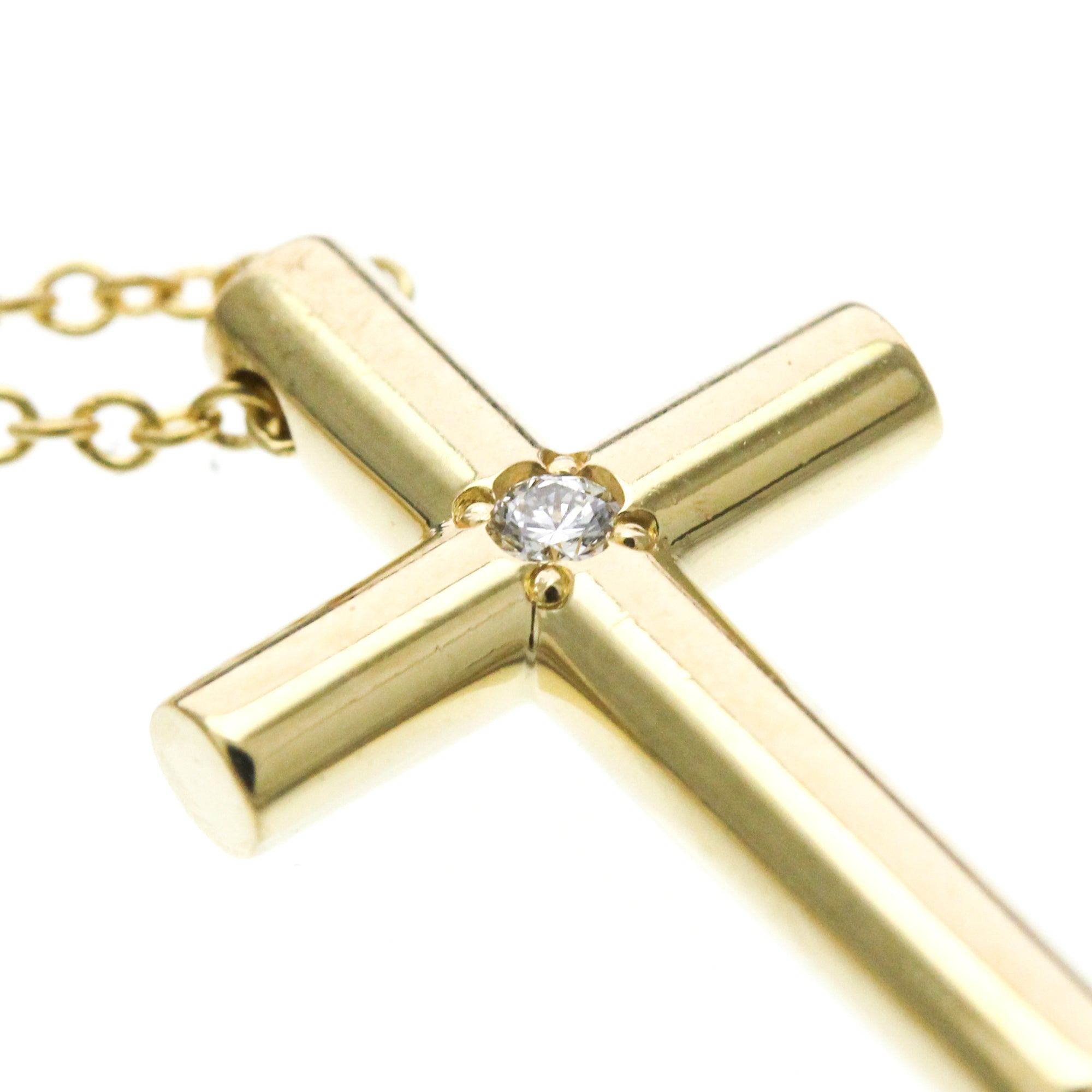 Tiffany & Co. Cross Pendant 18K Yellow Gold With Diamond Gold Yellow_Gold Necklace Jewelry (Pre-Owned)