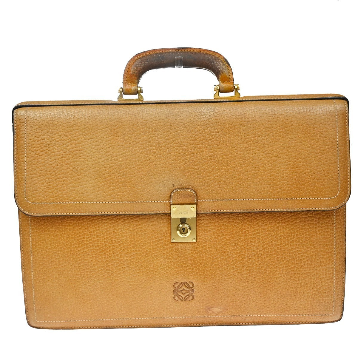 Loewe Anagram Business Leather Brown Leather Briefcase Bag (Pre-Owned)