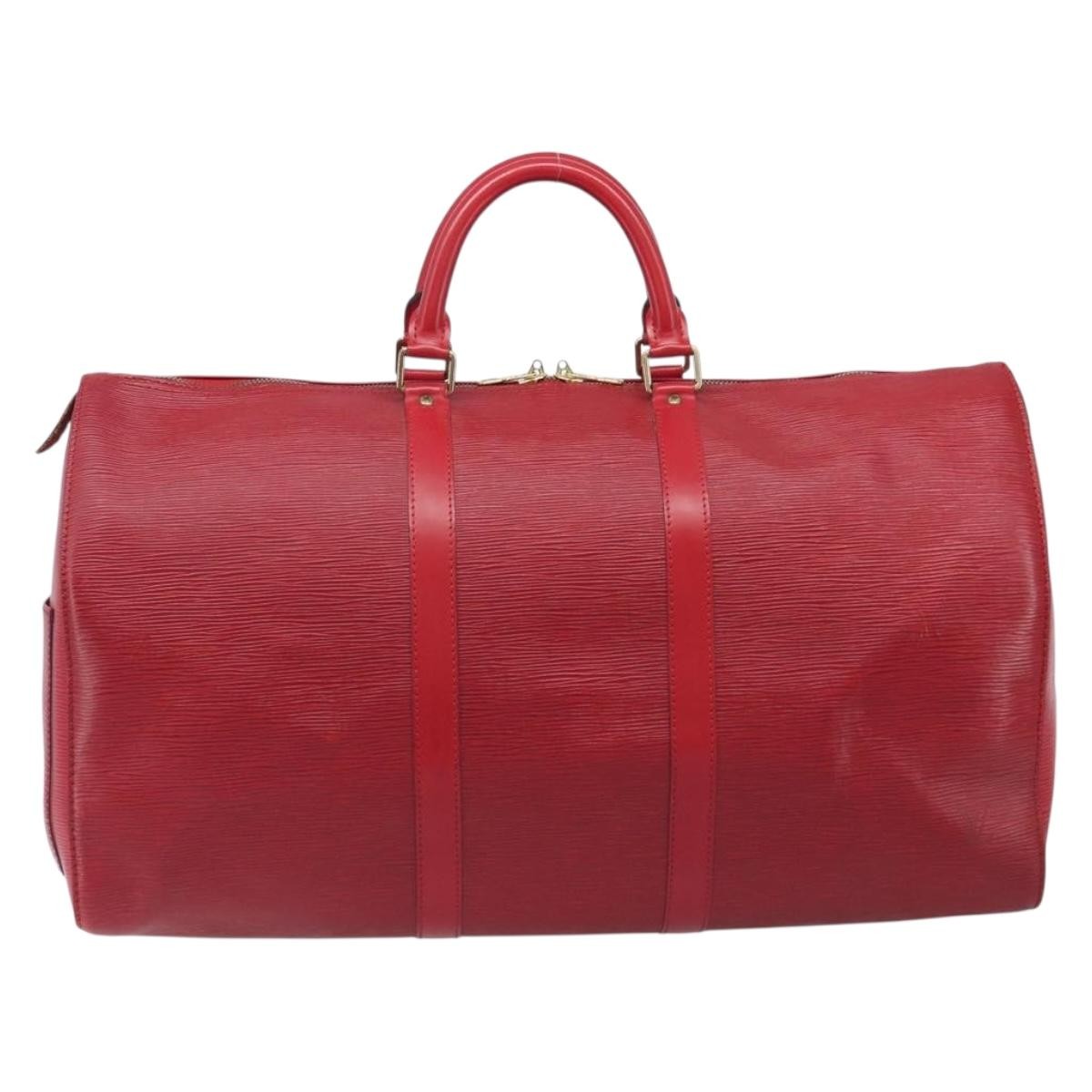 Louis Vuitton Keepall Epi Leather Red Leather Travel Bag Bag (Pre-Owned)
