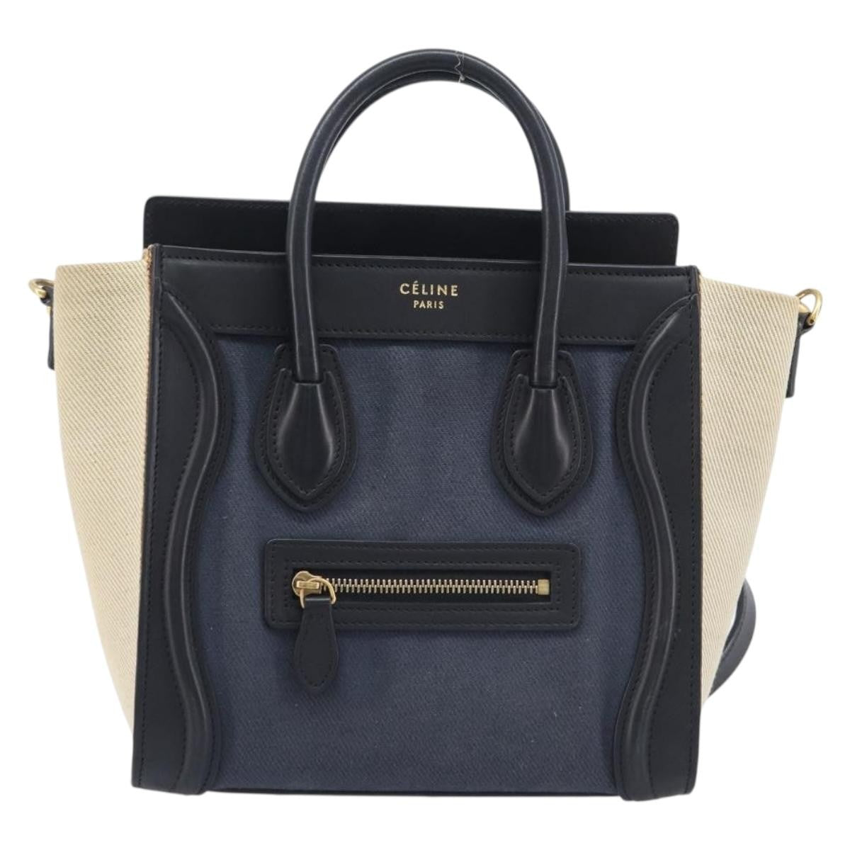 Celine Tricolor Luggage Canvas And Leather Navy Canvas Handbag (Pre-Owned)