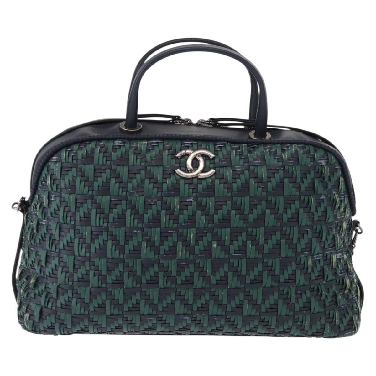 Chanel Convertible Chain Bowler Woven Calfskin Green Leather Handbag (Pre-Owned)