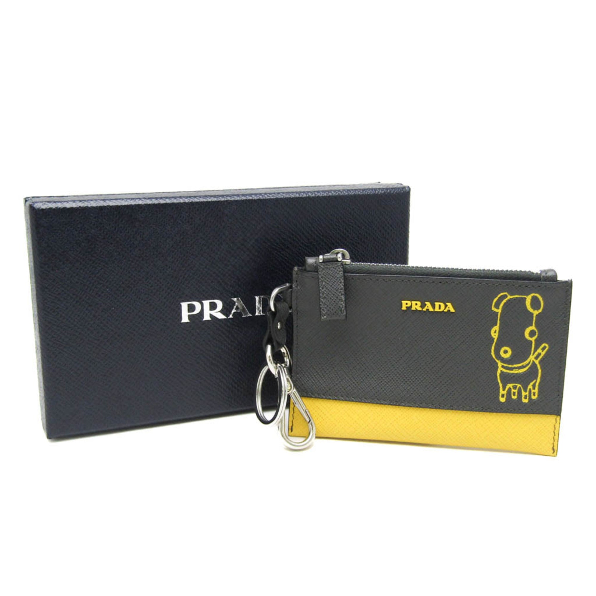 Prada Saffiano Black Leather Bag Jewelry (Pre-Owned)