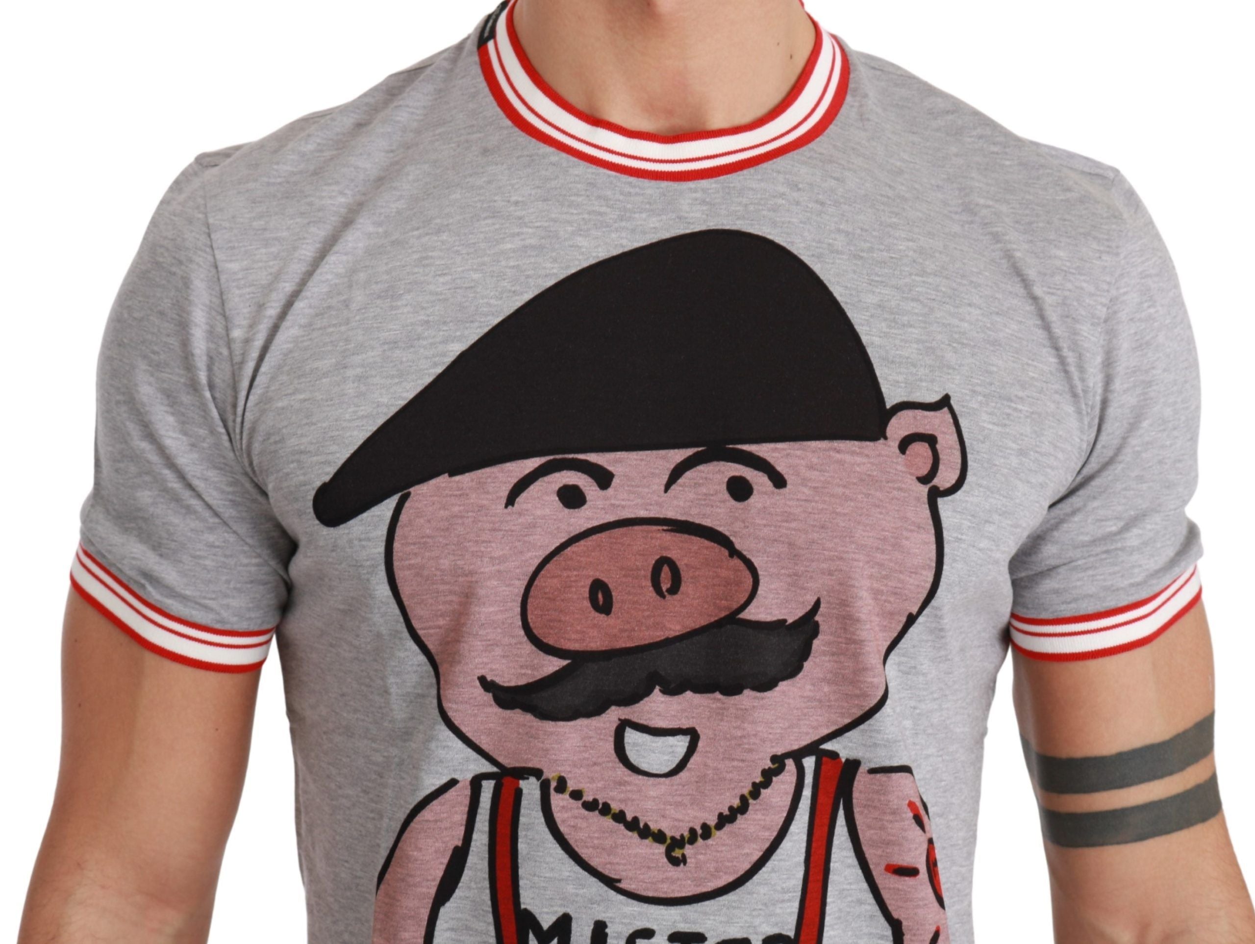 Dolce & Gabbana Gray Cotton Top 2019 Year of the Pig Men's T-shirt