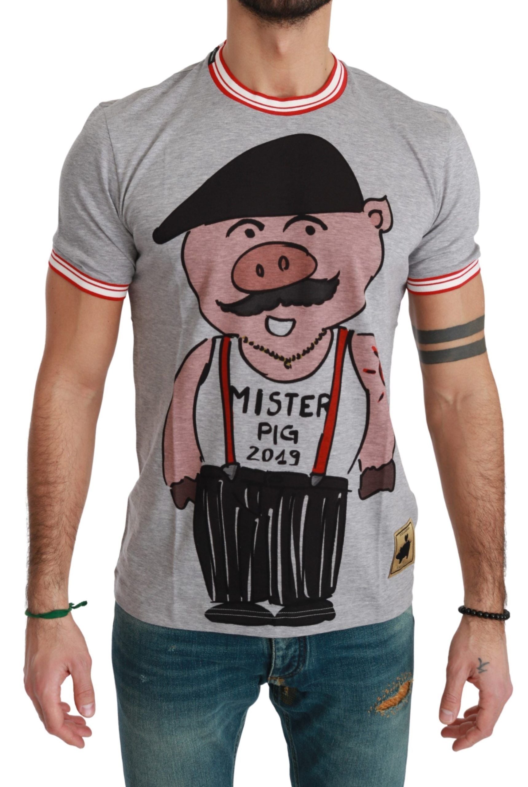 Dolce & Gabbana Gray Cotton Top 2019 Year of the Pig Men's T-shirt