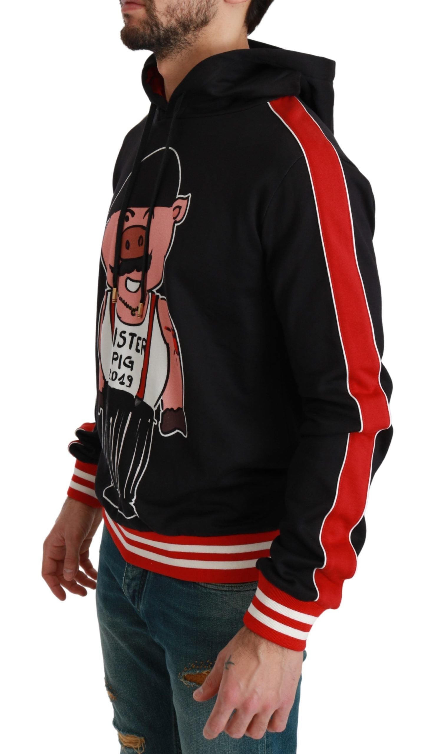 Dolce & Gabbana Elegant Black Hooded Sweater with Multicolor Men's Motif