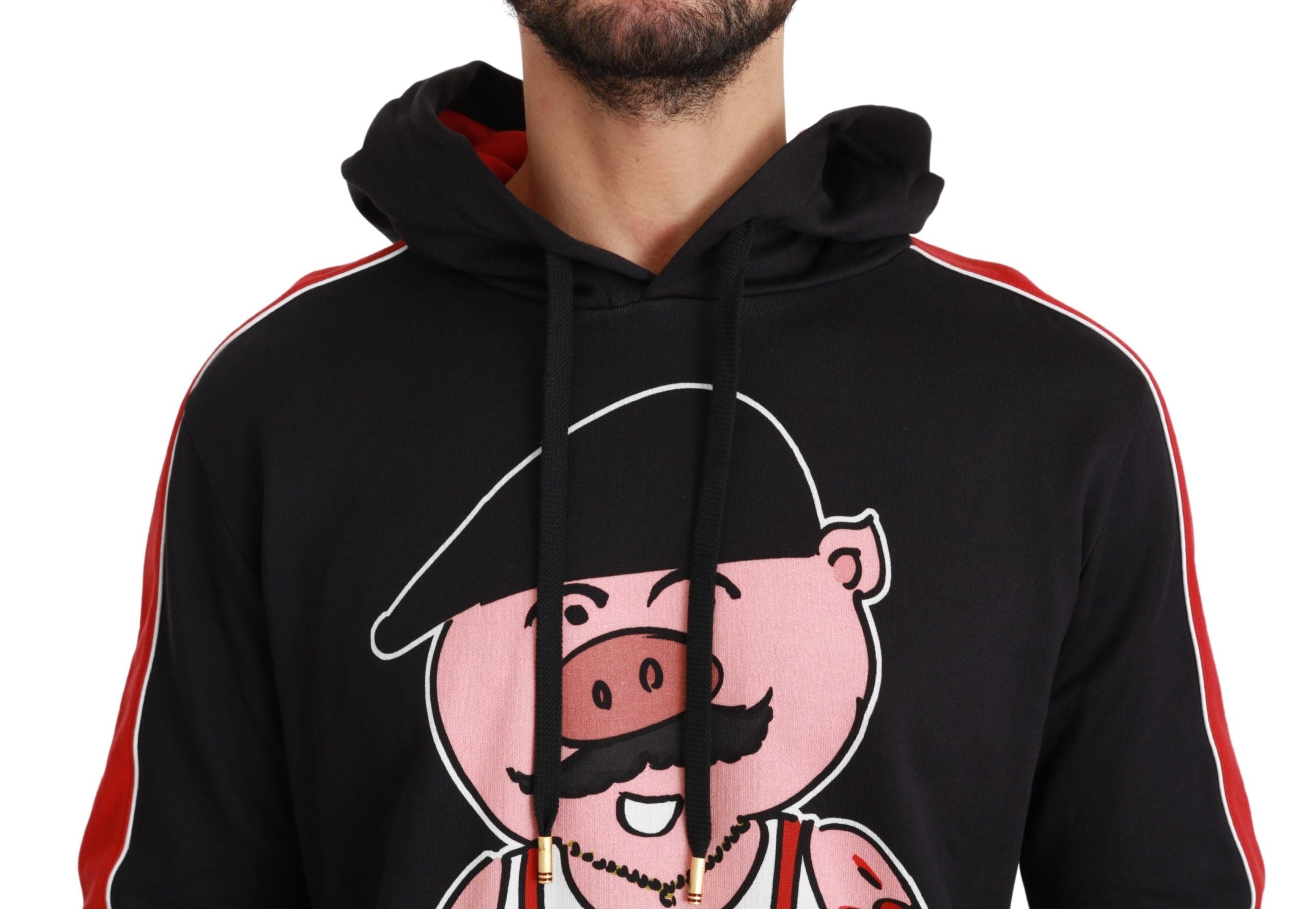 Dolce & Gabbana Elegant Black Hooded Sweater with Multicolor Men's Motif