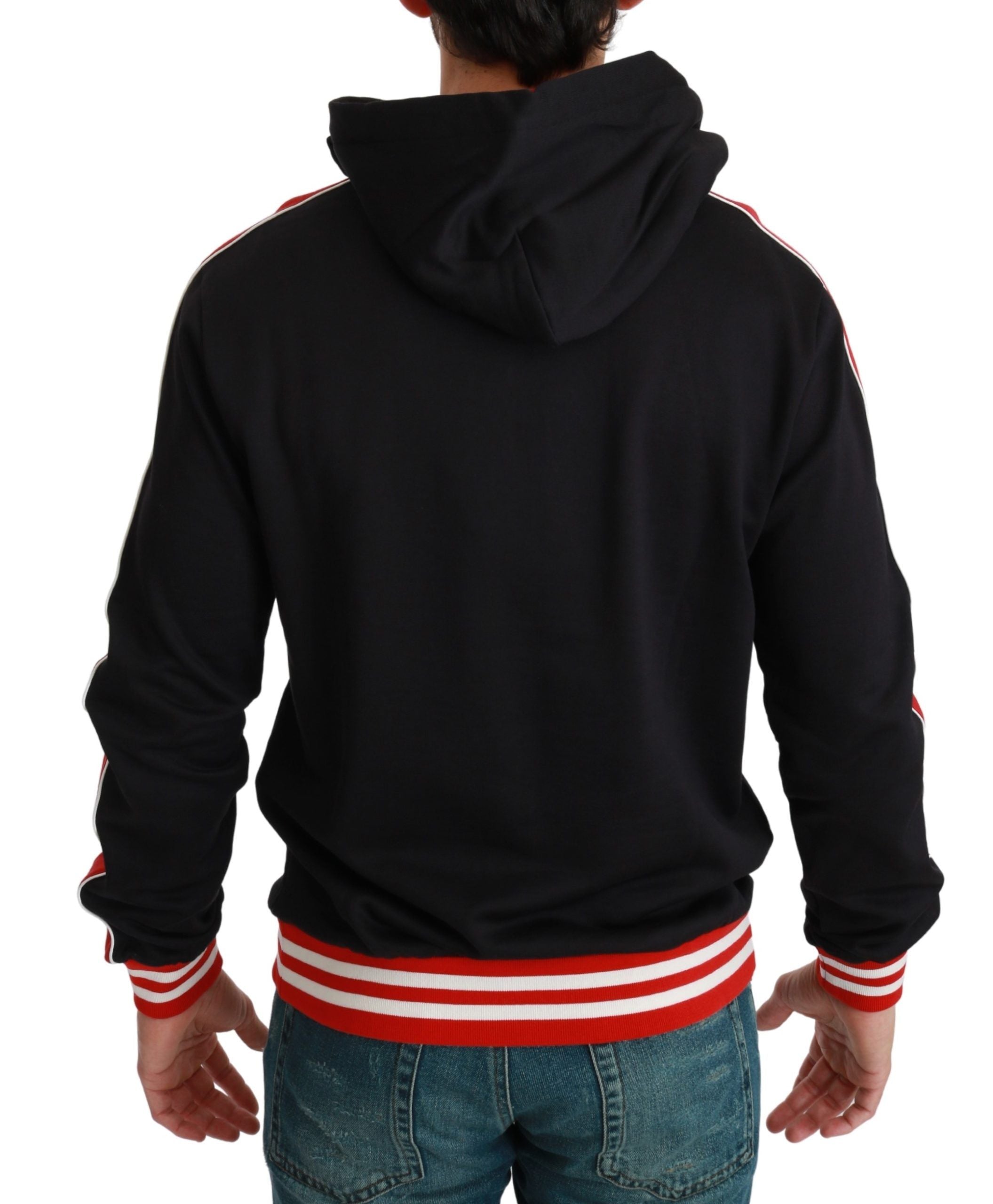 Dolce & Gabbana Elegant Black Hooded Sweater with Multicolor Men's Motif