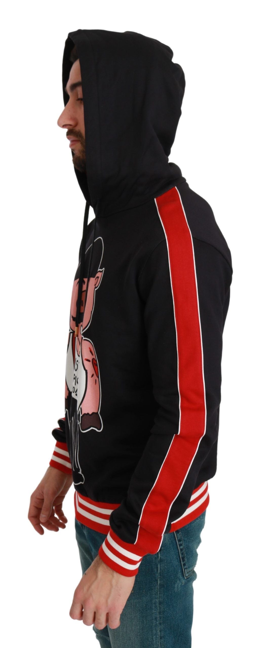 Dolce & Gabbana Elegant Black Hooded Sweater with Multicolor Men's Motif