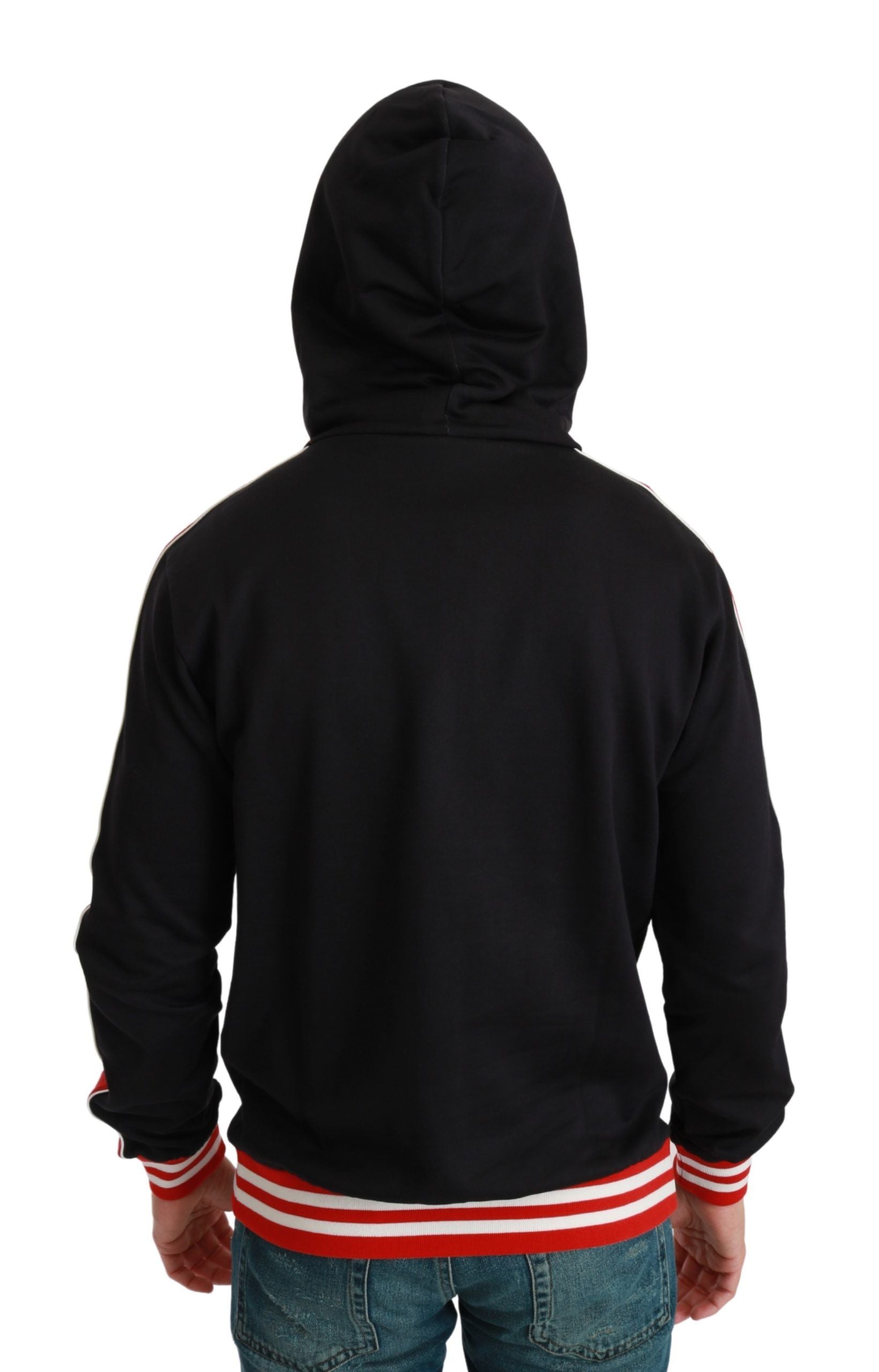 Dolce & Gabbana Elegant Black Hooded Sweater with Multicolor Men's Motif