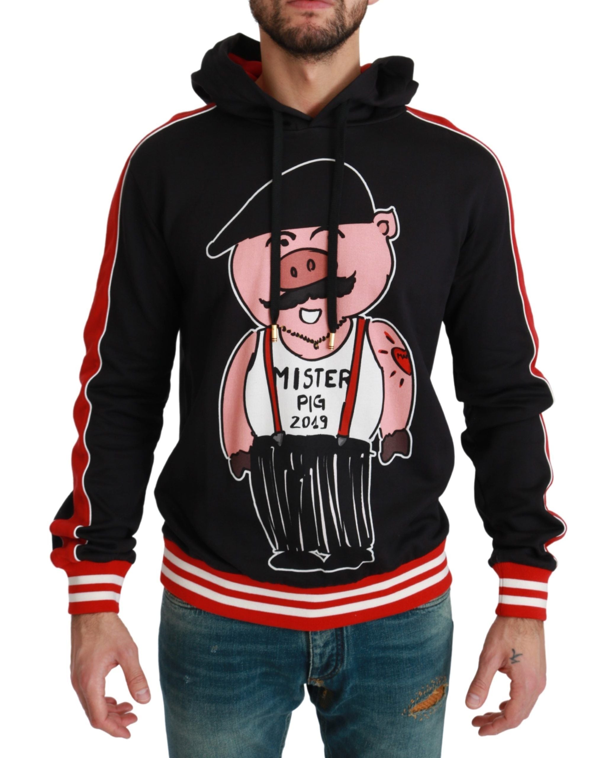 Dolce & Gabbana Elegant Black Hooded Sweater with Multicolor Men's Motif