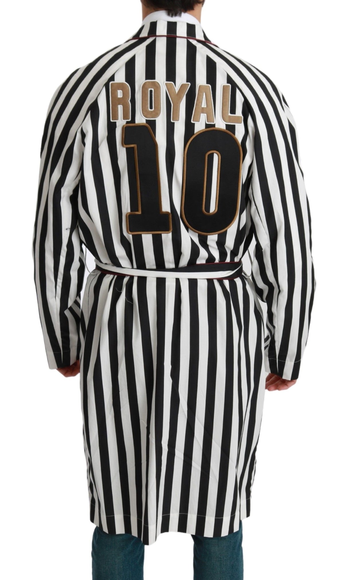 Dolce & Gabbana Black Coat Nightgown White Cotton Men's Robe