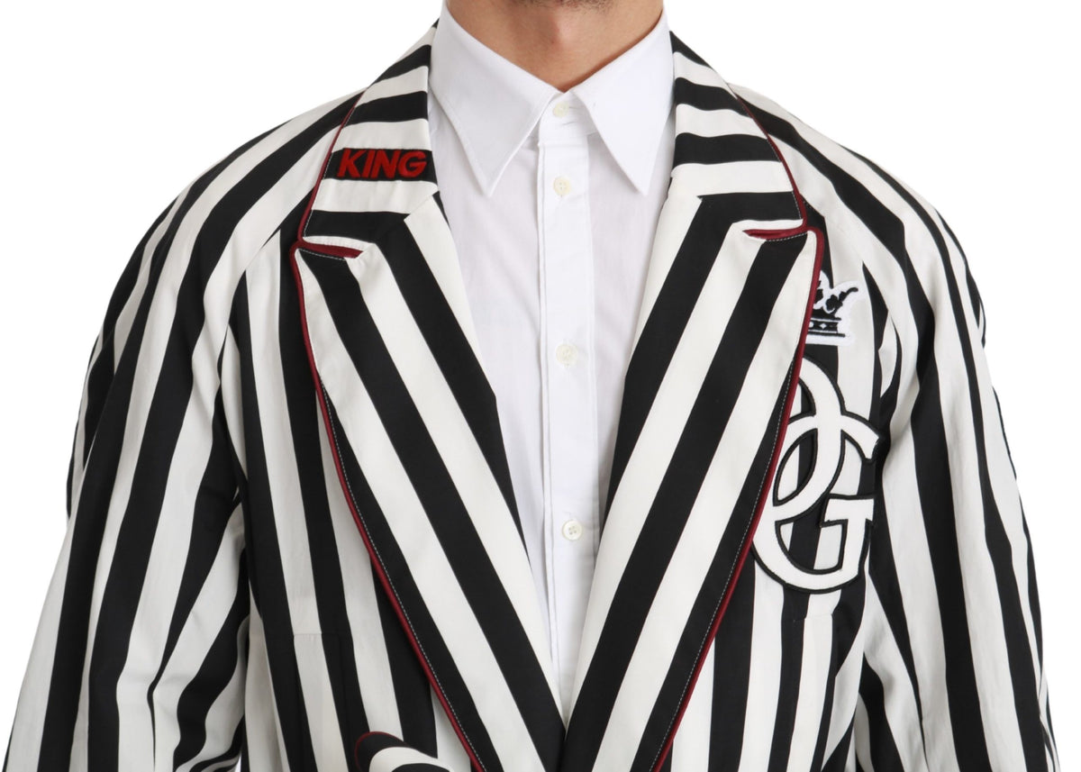 Dolce & Gabbana Black Coat Nightgown White Cotton Men's Robe