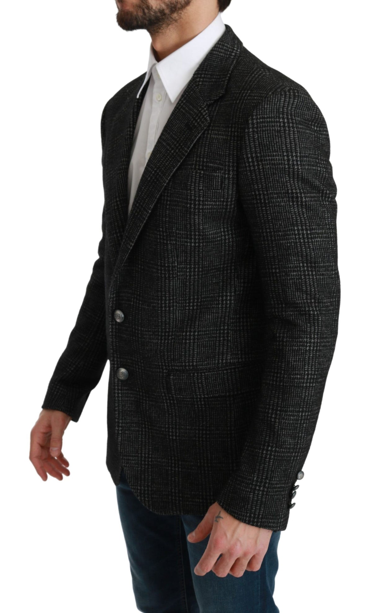 Dolce & Gabbana Gray Plaid Check Slim Fit Jacket Men's Blazer