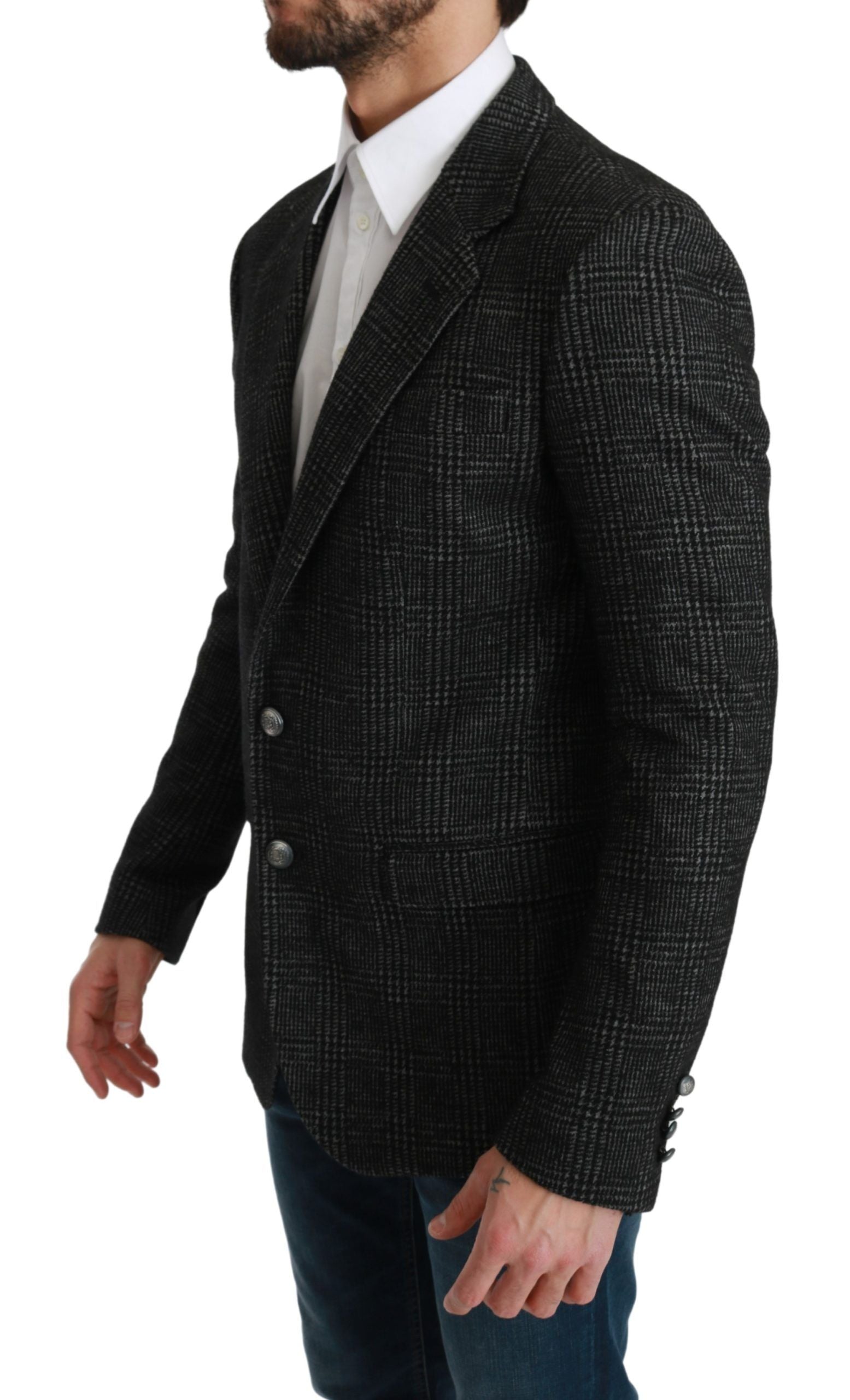 Dolce & Gabbana Gray Plaid Check Slim Fit Jacket Men's Blazer