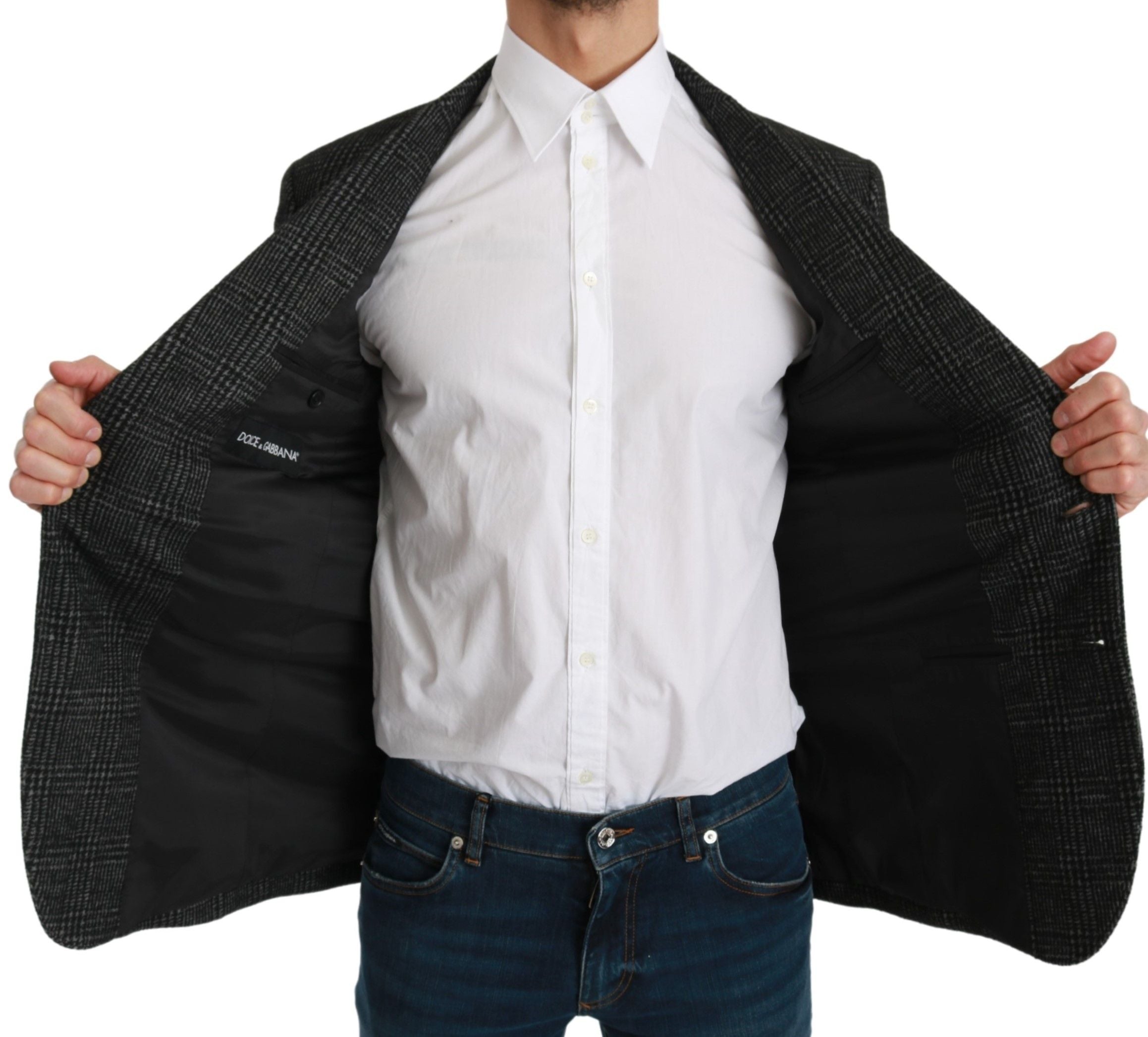 Dolce & Gabbana Gray Plaid Check Slim Fit Jacket Men's Blazer