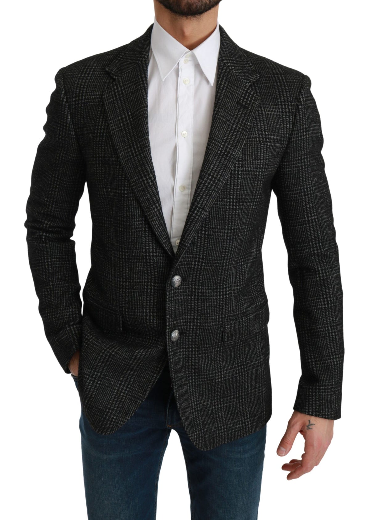 Dolce & Gabbana Gray Plaid Check Slim Fit Jacket Men's Blazer