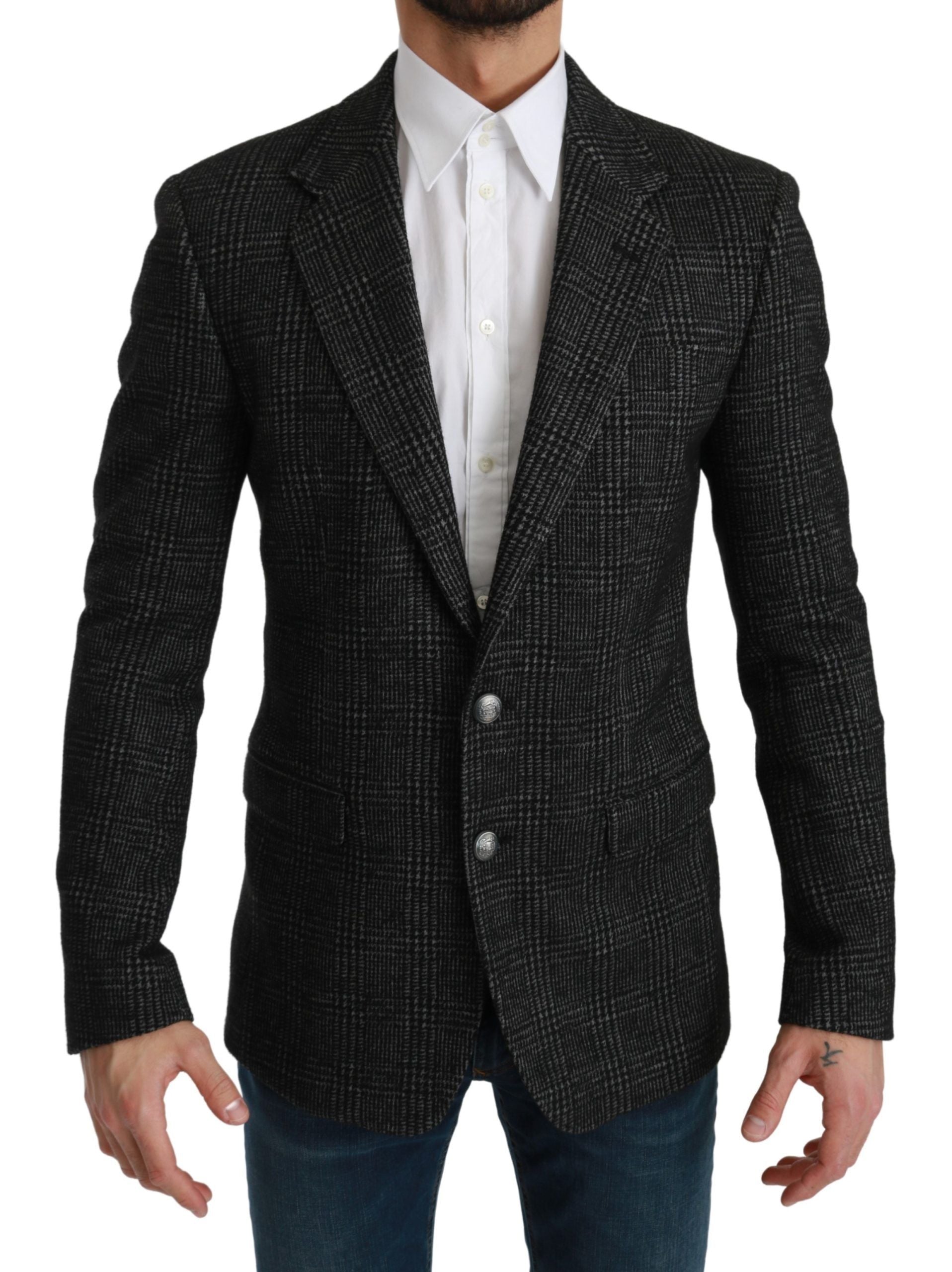 Dolce & Gabbana Gray Plaid Check Slim Fit Jacket Men's Blazer