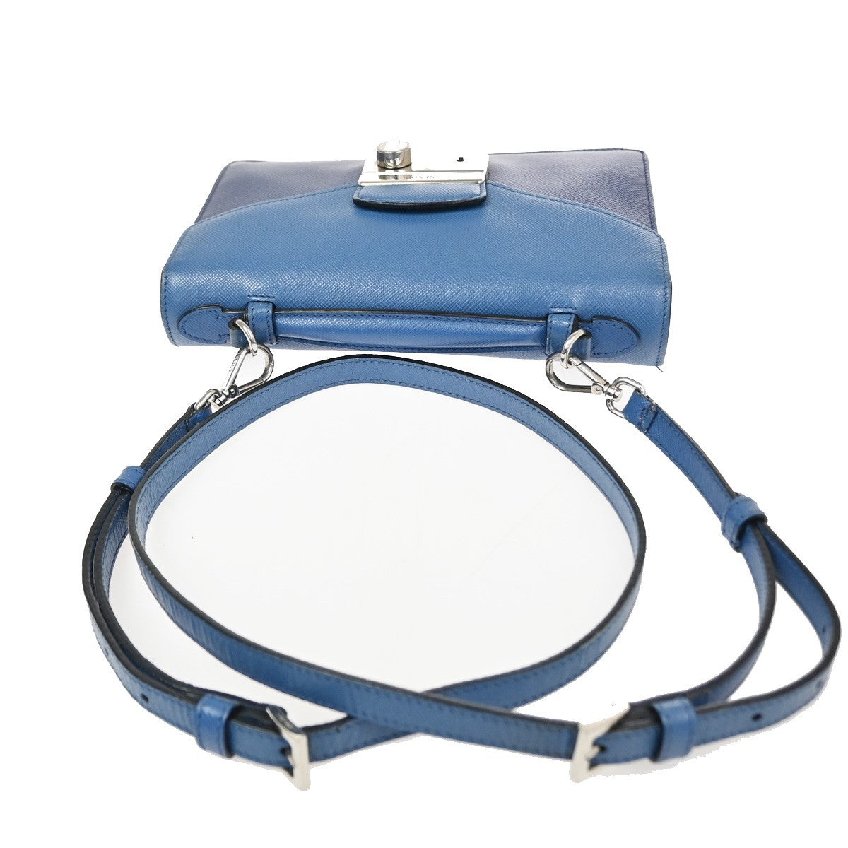 Prada Convertible Sound Top Handle Saffiano Leather Blue Leather Shoulder Bag Bag (Pre-Owned)