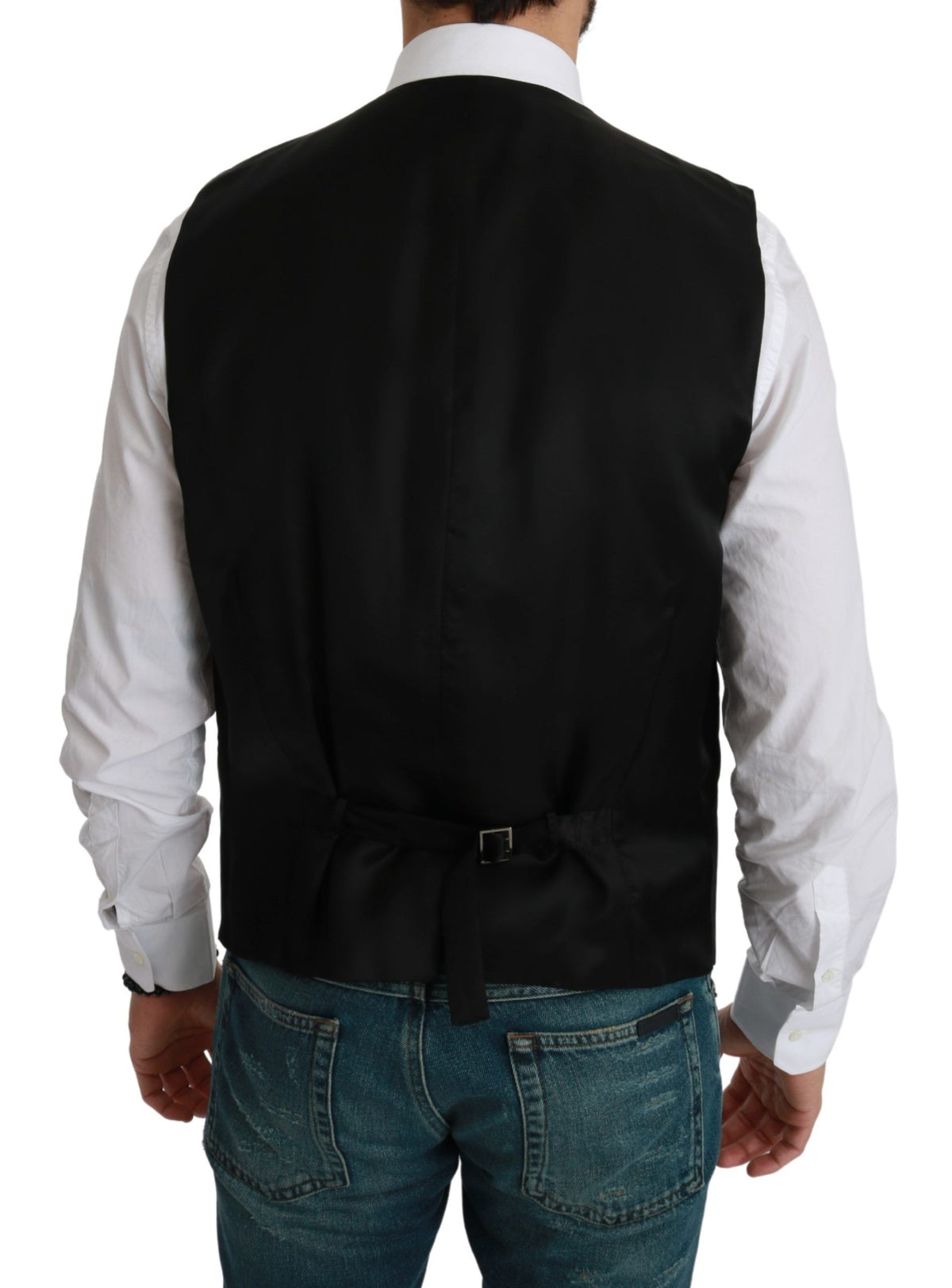 Dolce & Gabbana White Gray Black Stripes Waistcoat Formal Men's Vest