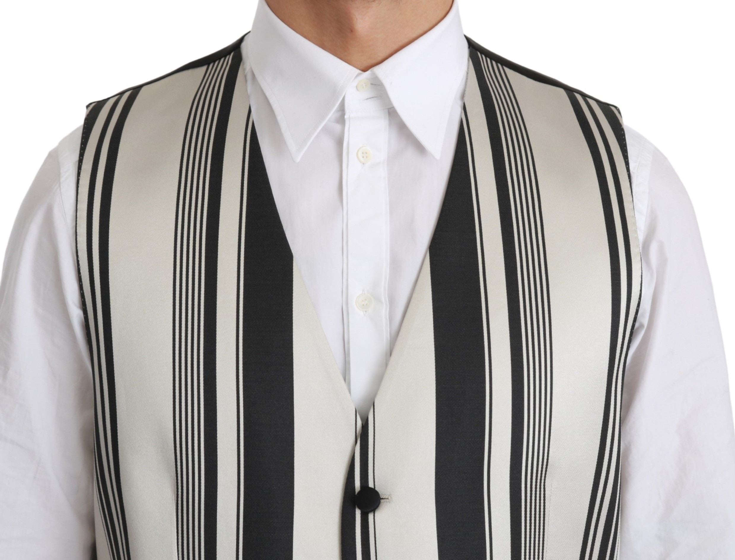 Dolce & Gabbana White Gray Black Stripes Waistcoat Formal Men's Vest