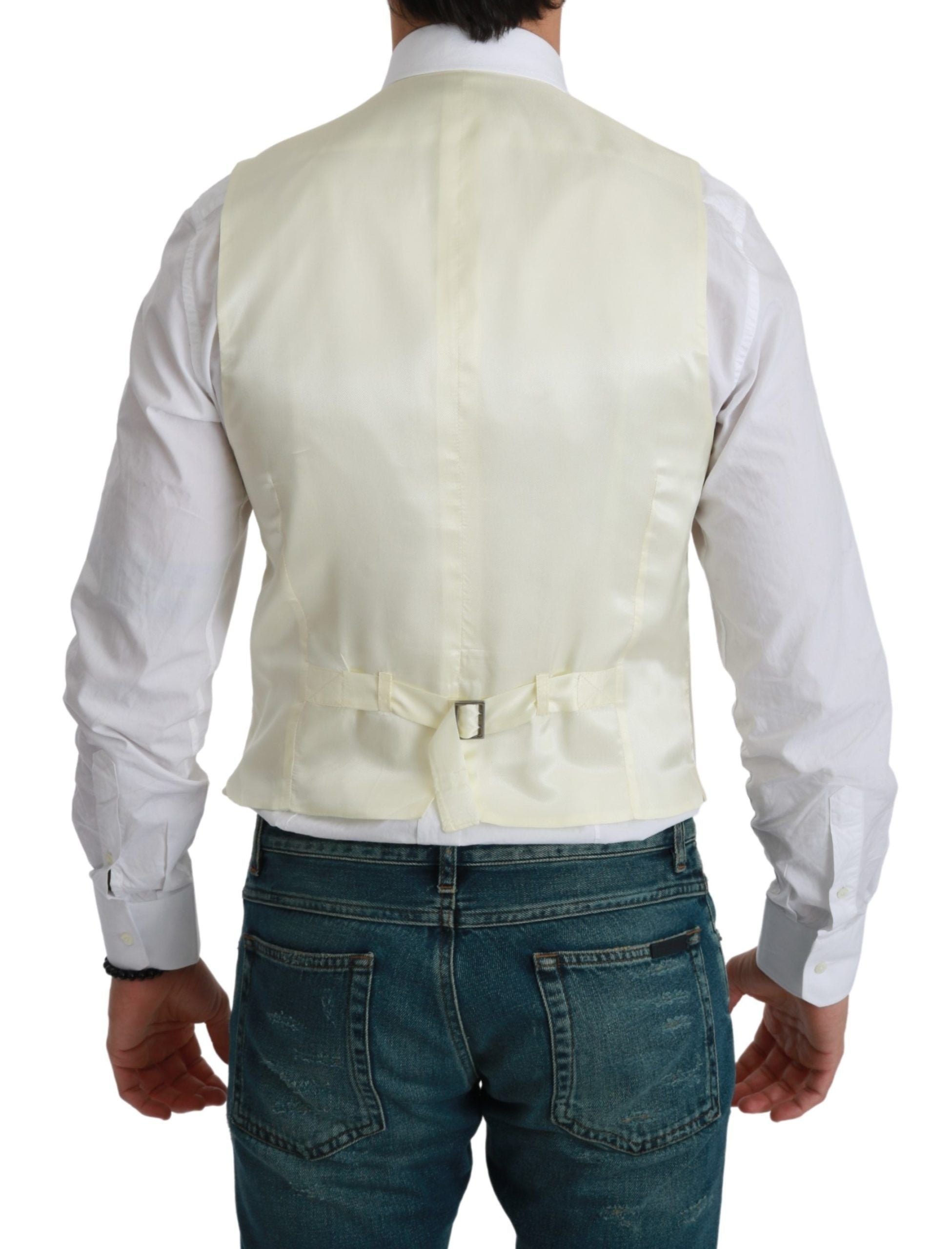 Dolce & Gabbana White Waistcoat Formal Wool Men's Vest