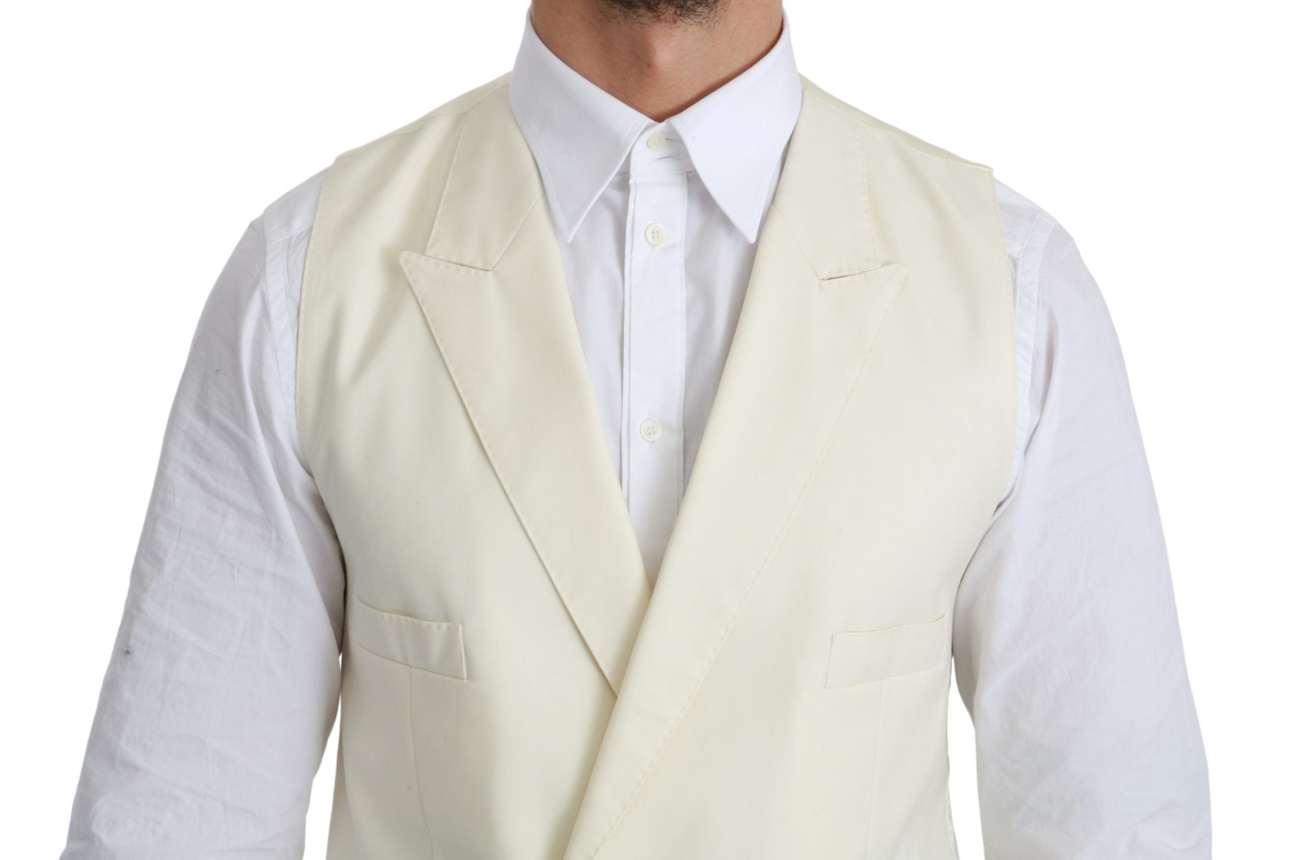 Dolce & Gabbana Elegant Cream Wool Dress Men's Vest